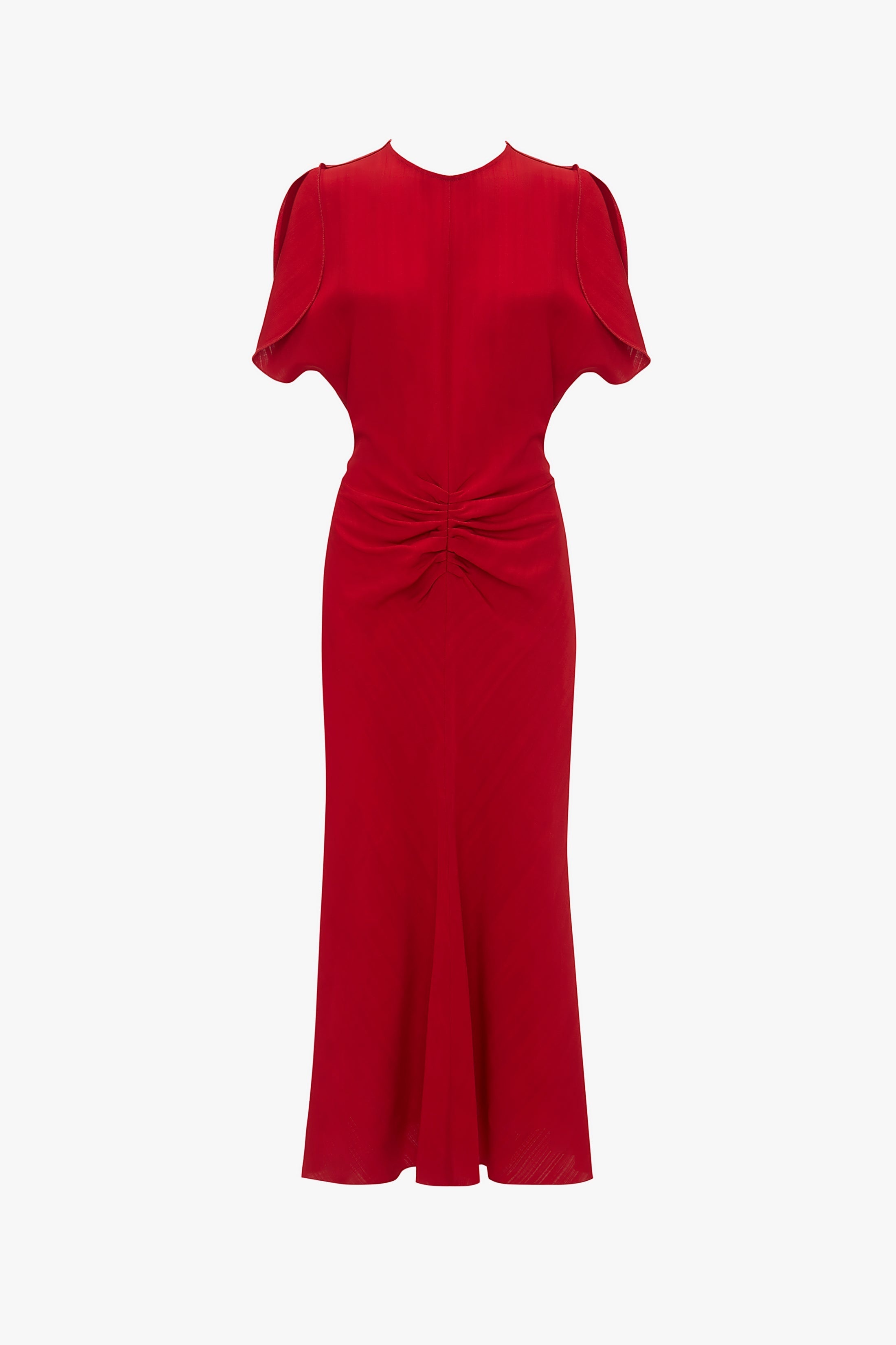 Exclusive Gathered Waist Midi Dress In Carmine - 1