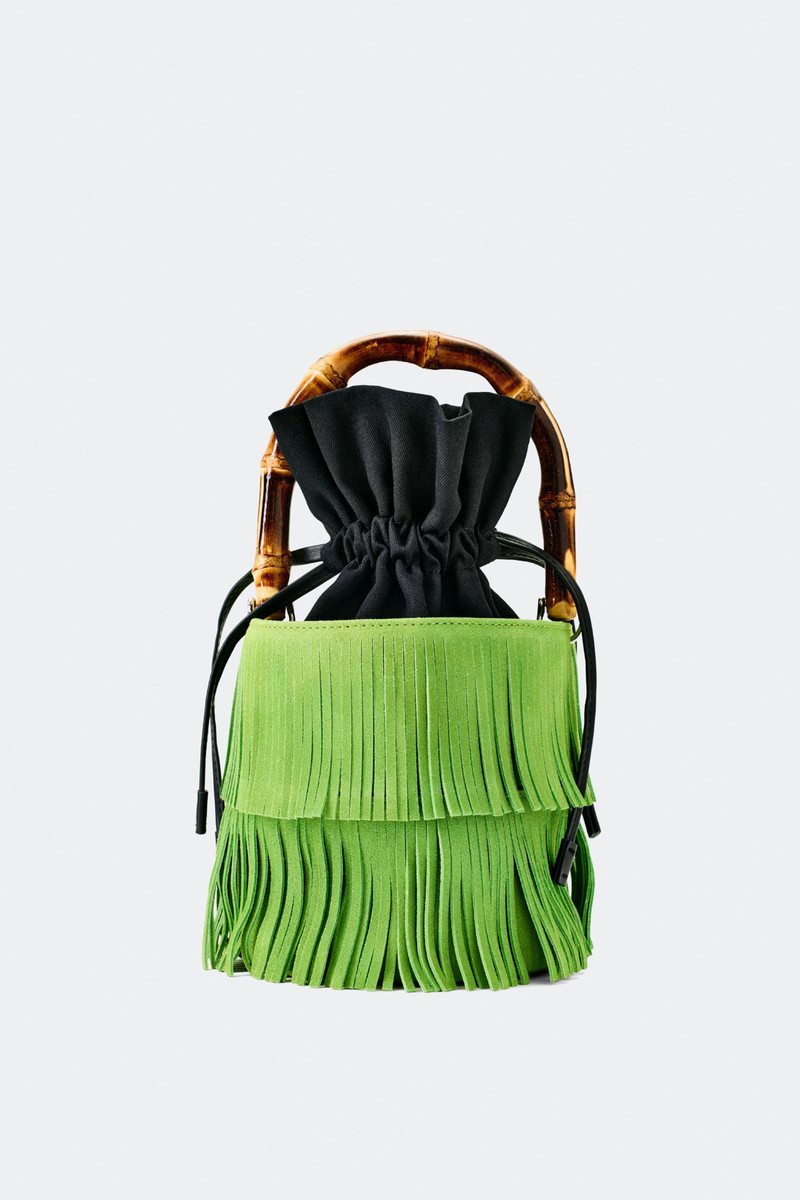 SIMONMILLER Tiki Fringe Suede Bag In Moss Green outlook