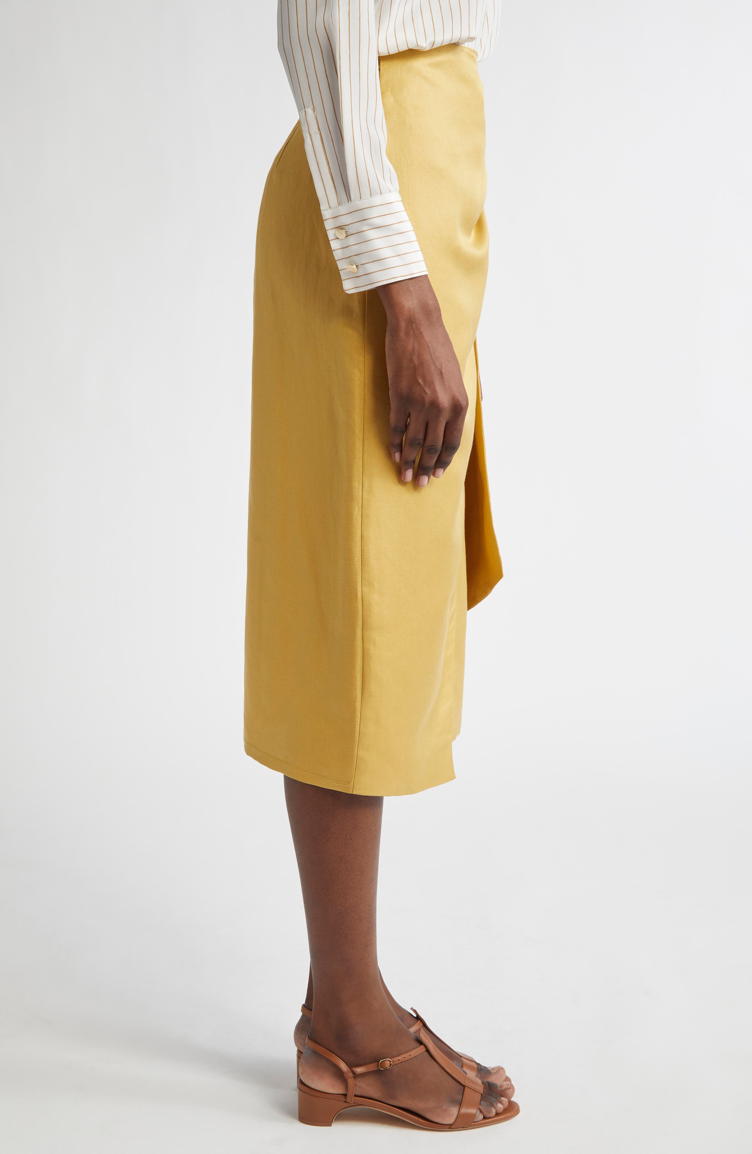Max Mara Tequila Linen & Silk Wrap Skirt in Yellow at Nordstrom - 3
