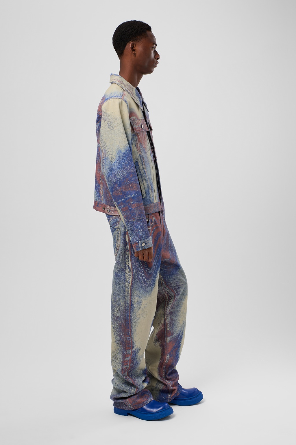 Blue-Beige-Red Denim Jeans - 4