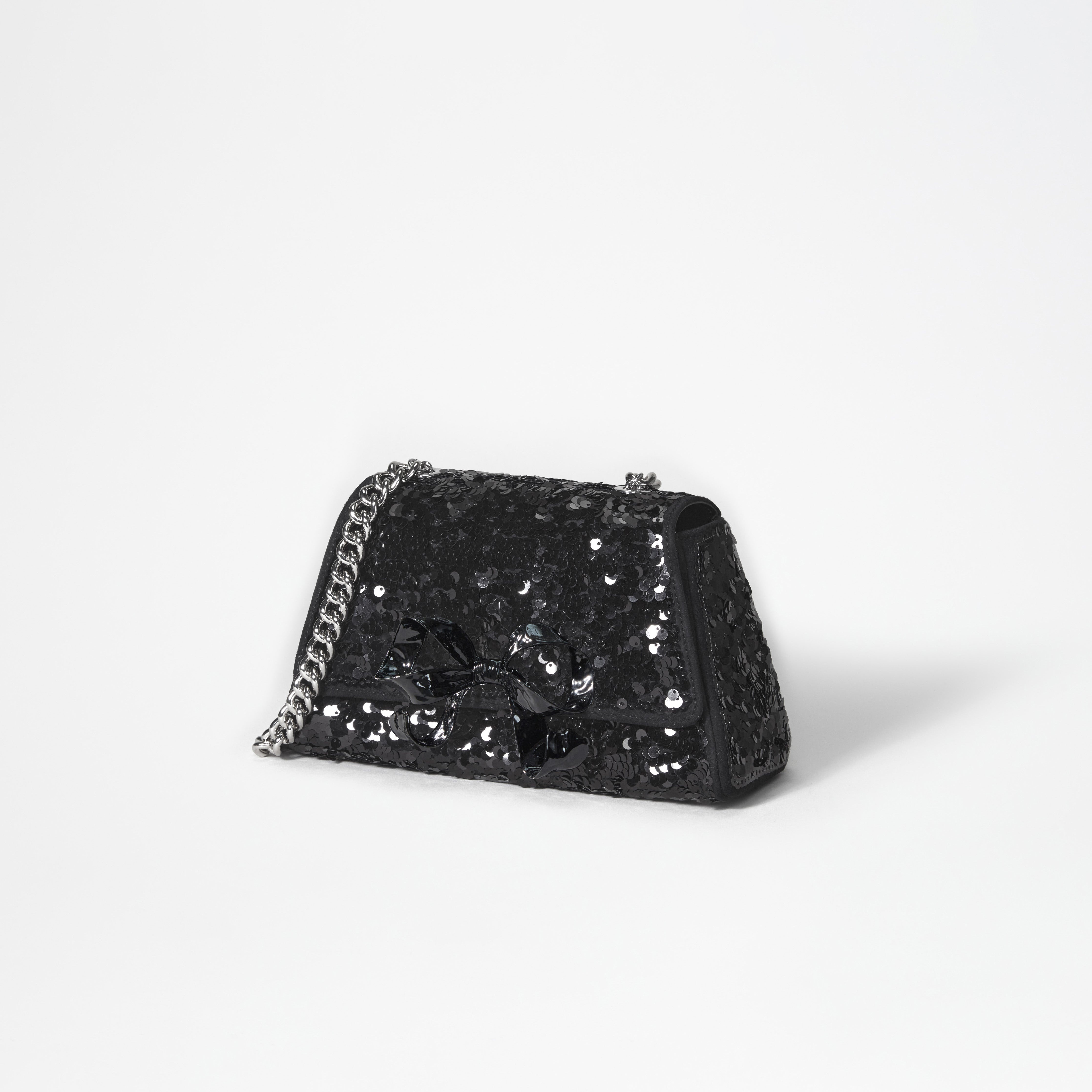 Black Sequin Bow Mini Shoulder Bag - 2