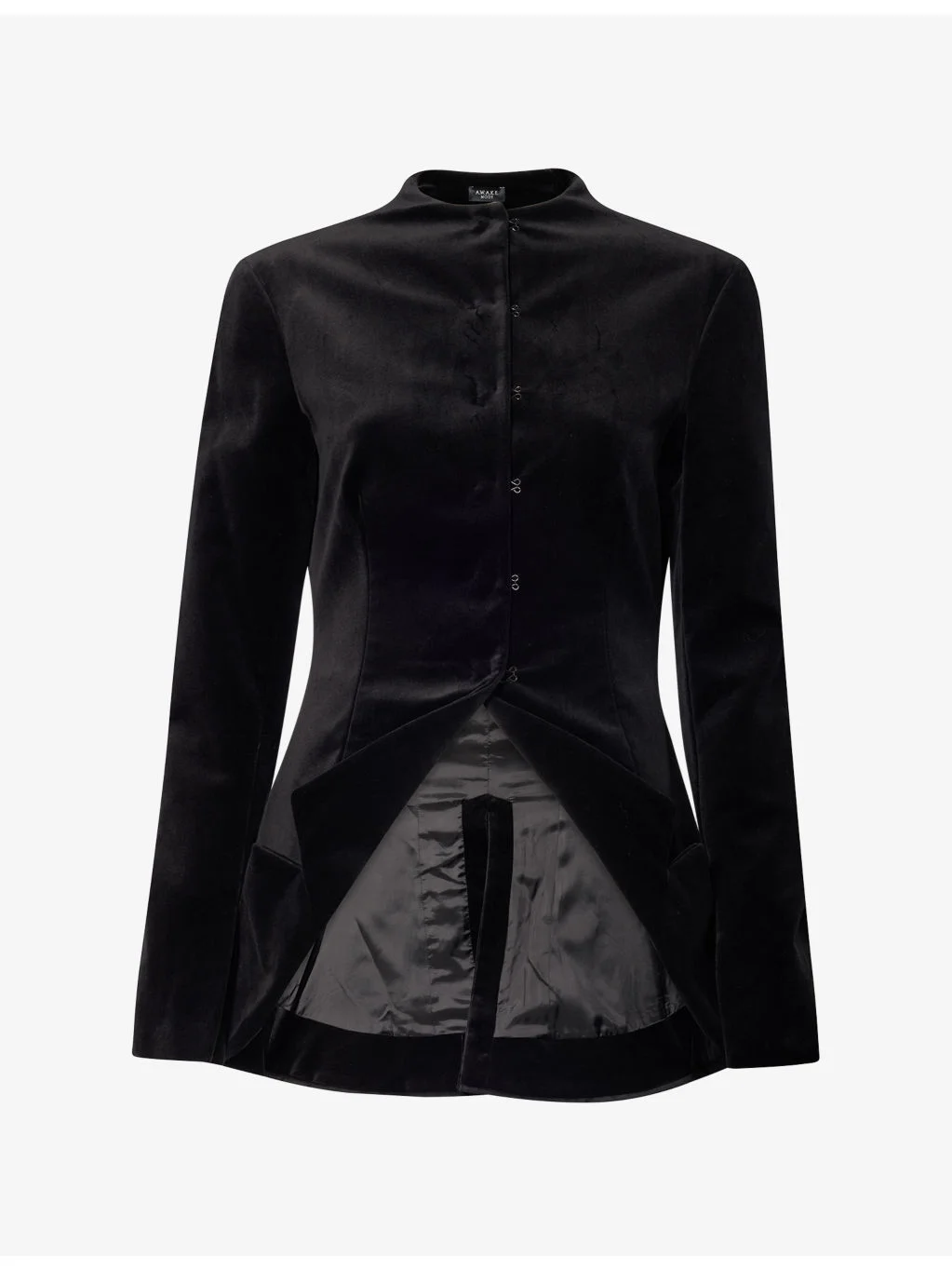 Round-Neck Collar Hem Velvet Jacket - 1