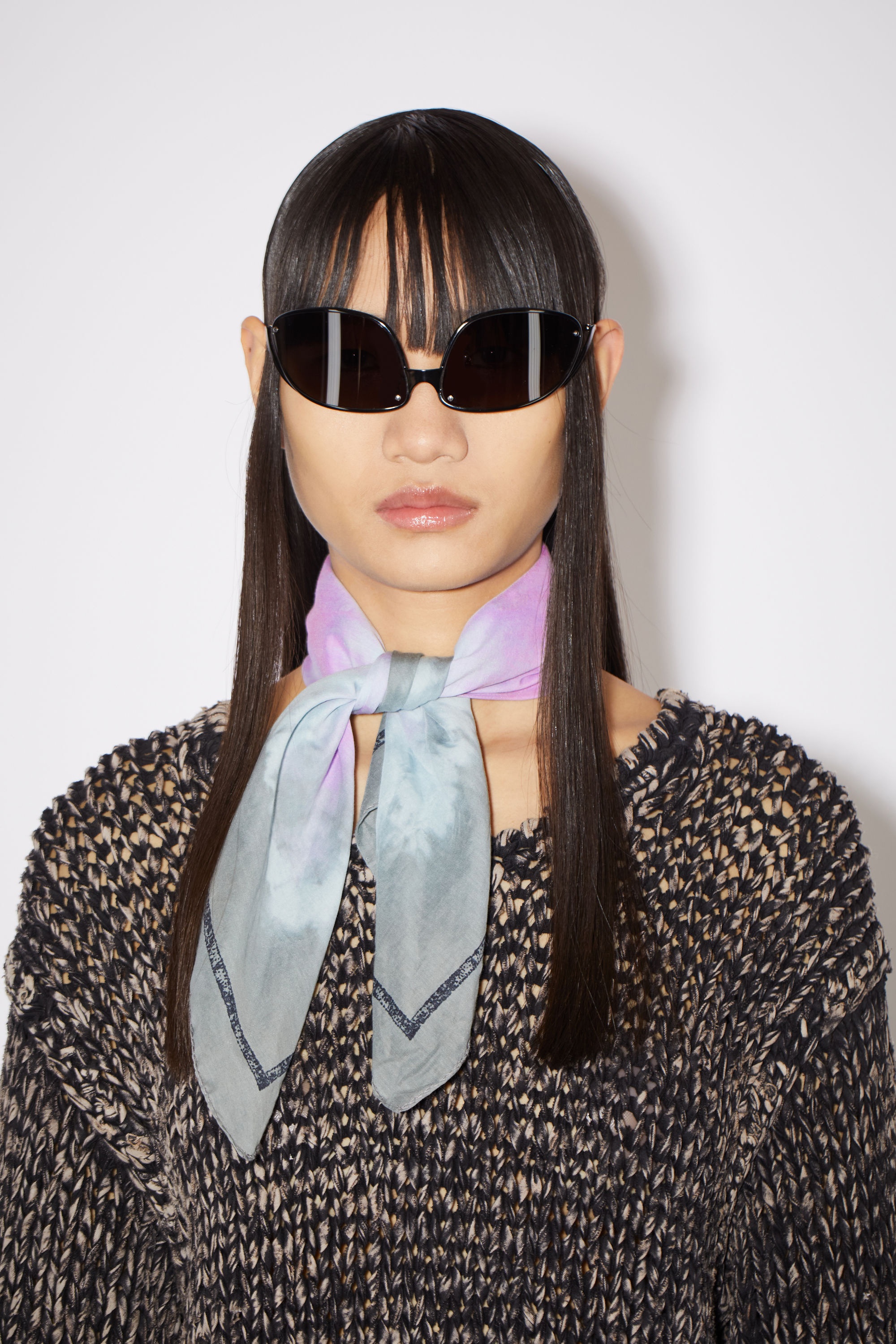 Cotton-silk scarf - Grey/bright pink - 2