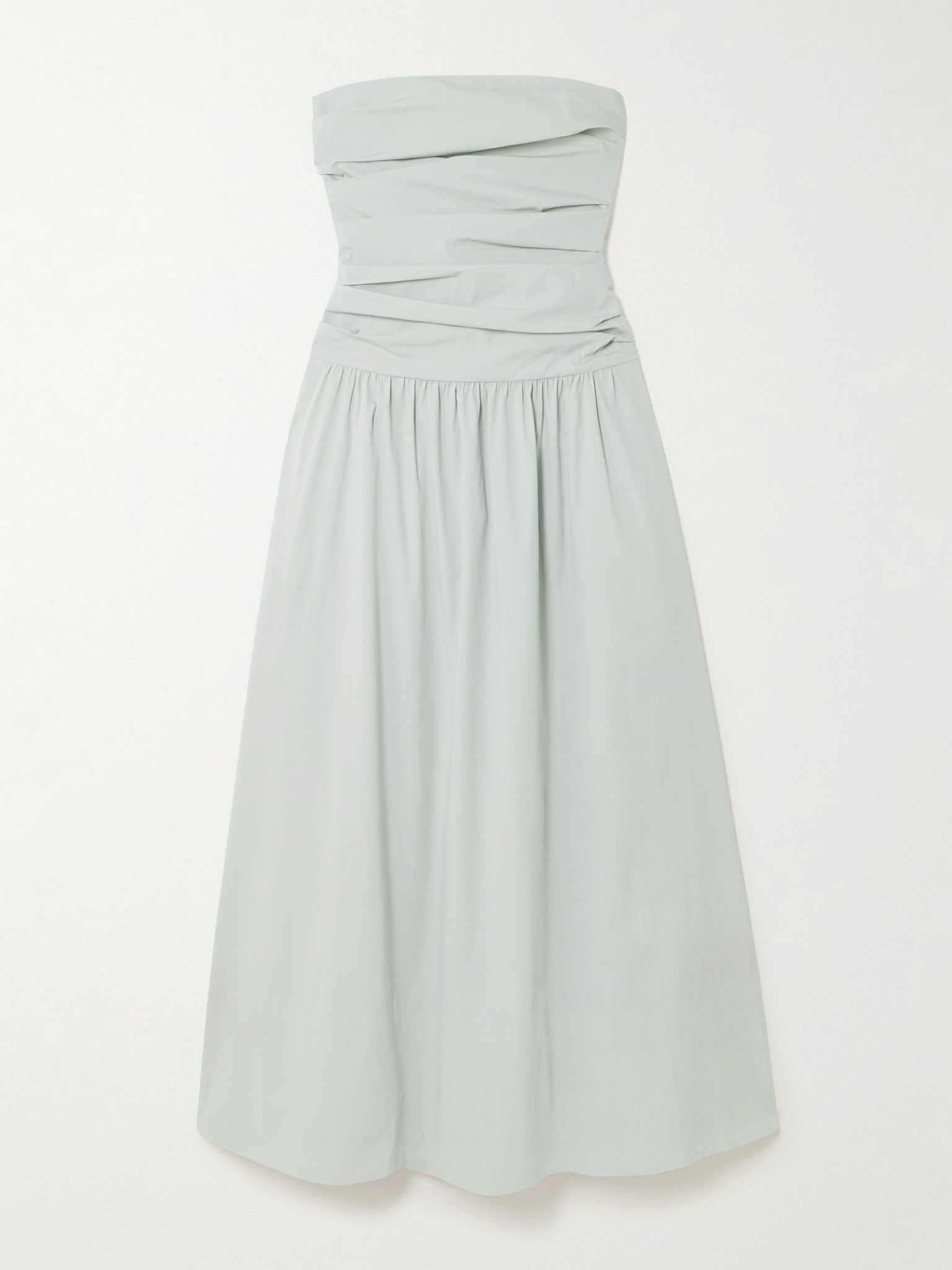 Strapless tie-back crinkled cotton-blend maxi dress Silver - 1