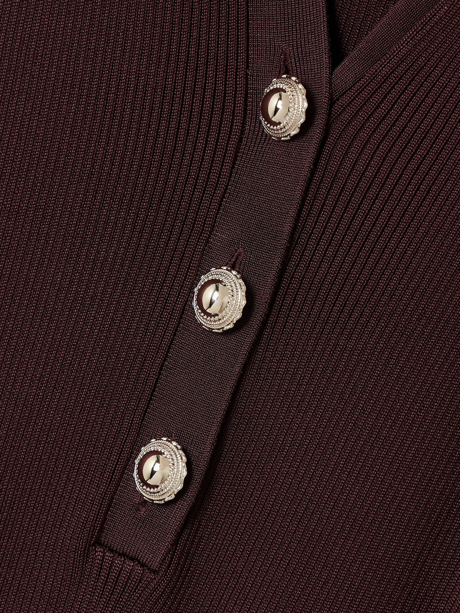 Embellished ribbed-knit and poplin maxi dress Brown - 4