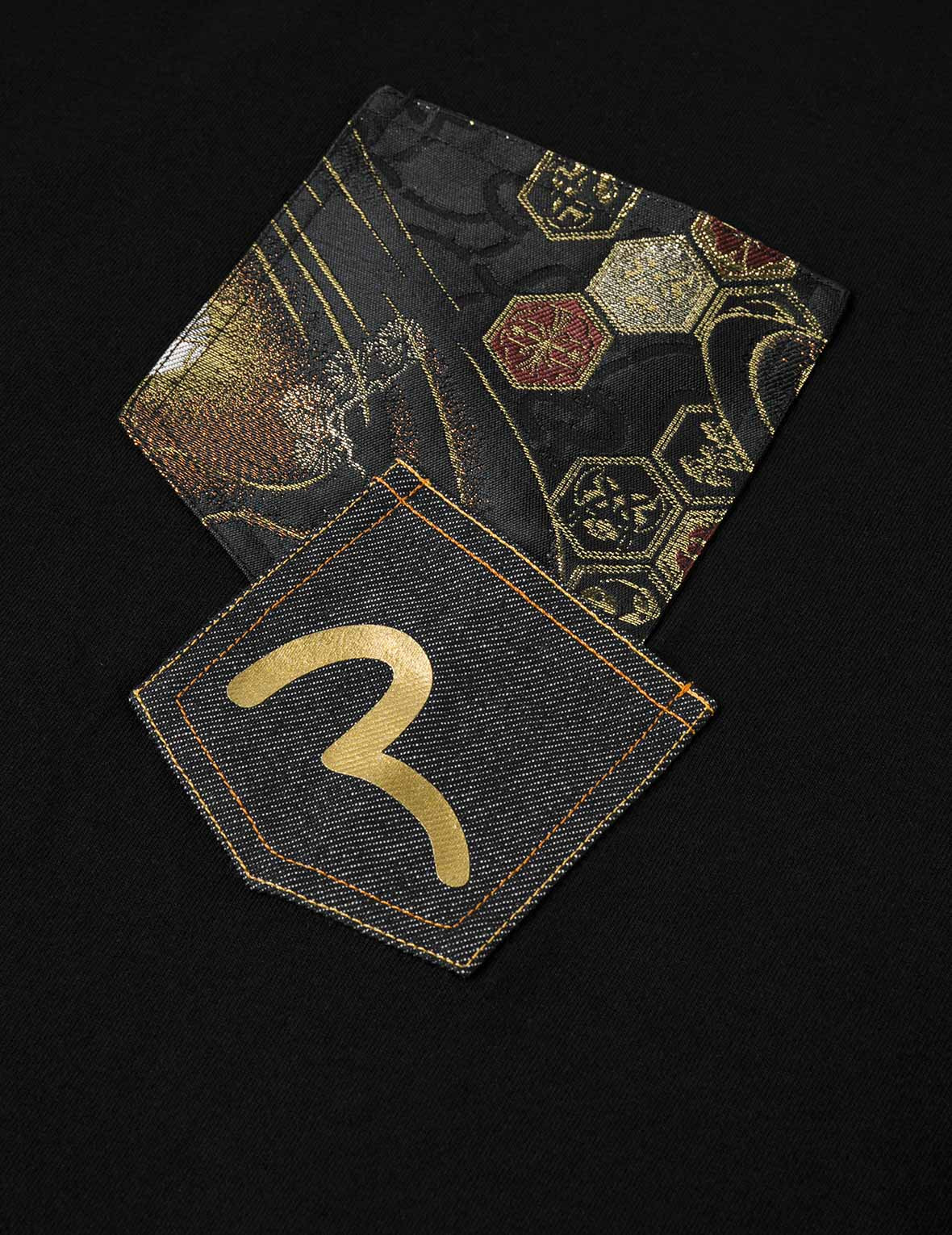 Brocade Pocket with Seagull Foil Print Loose Fit T-Shirt - 5