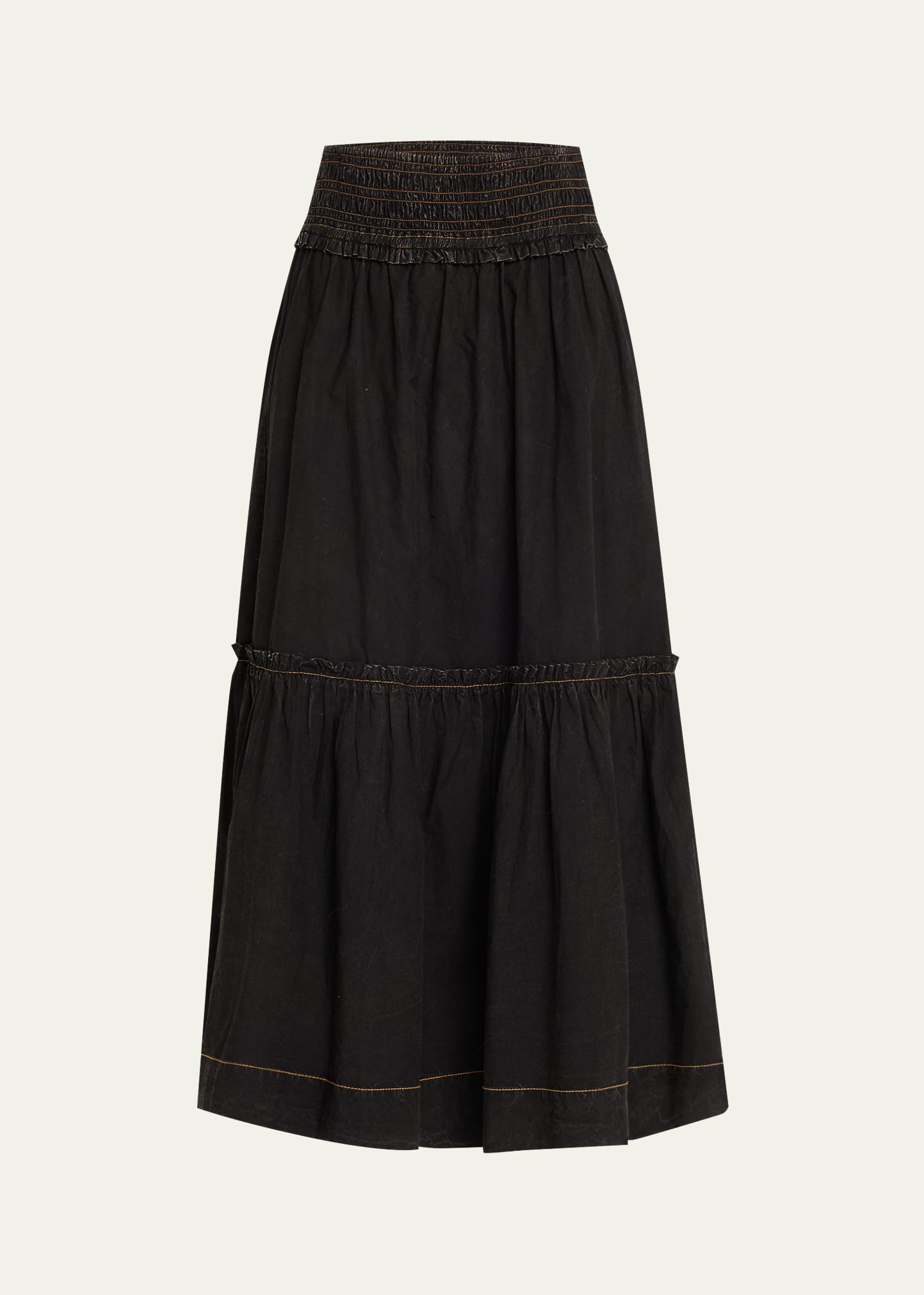 Garment-Dyed Smocked Maxi Skirt - 1