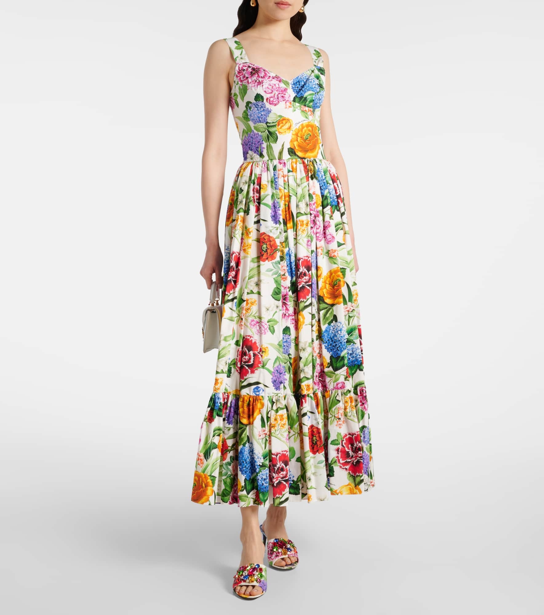 Floral pleated cotton bustier dress - 2