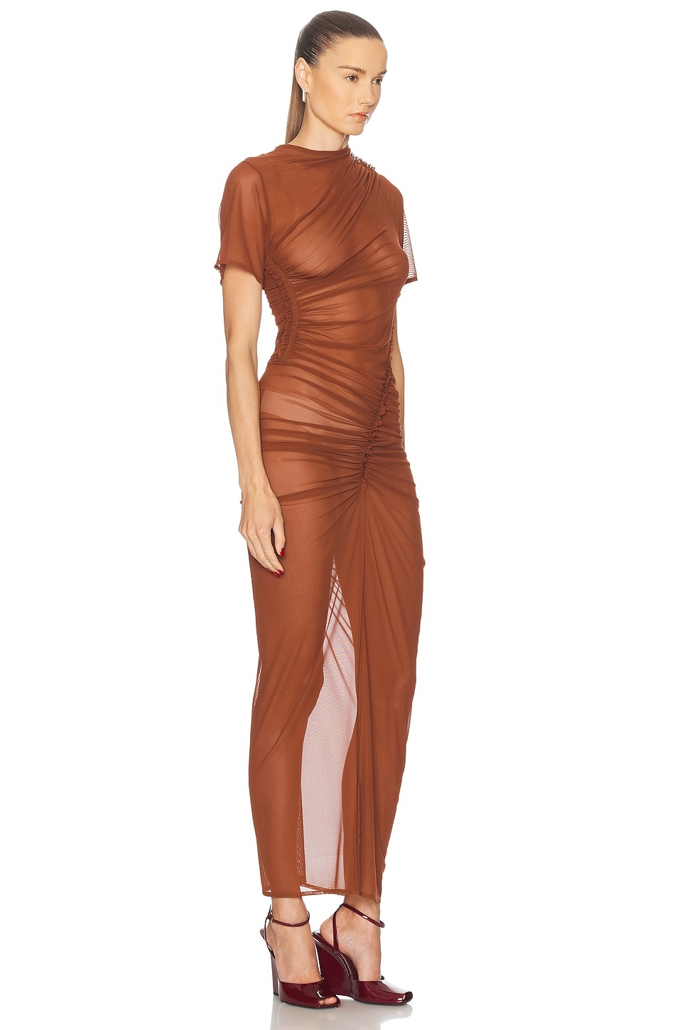 Asymmetric Ruched Midi Dress - 2