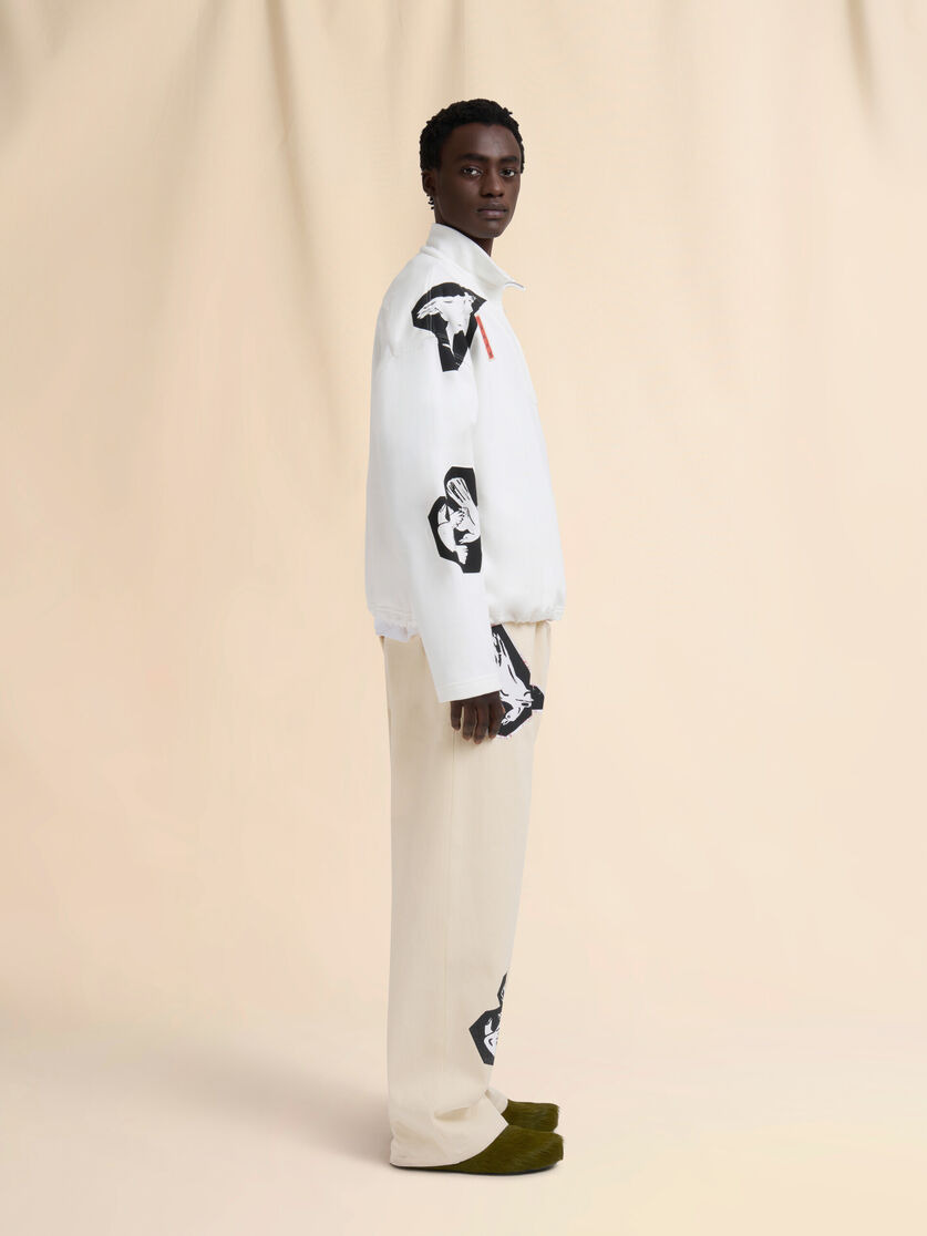 WHITE COTTON HIGH-NECK SWEATSHIRT - 5