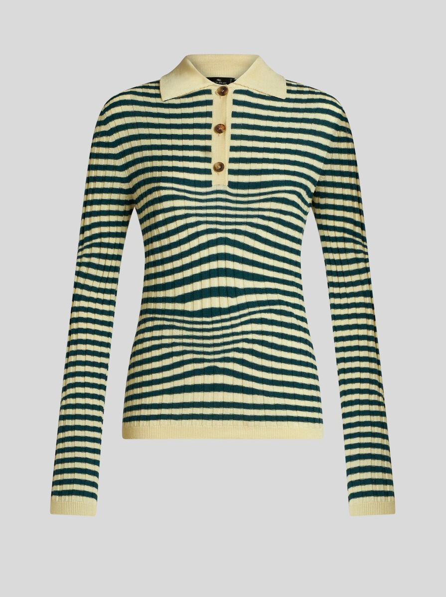 STRIPED KNIT POLO SHIRT - 1