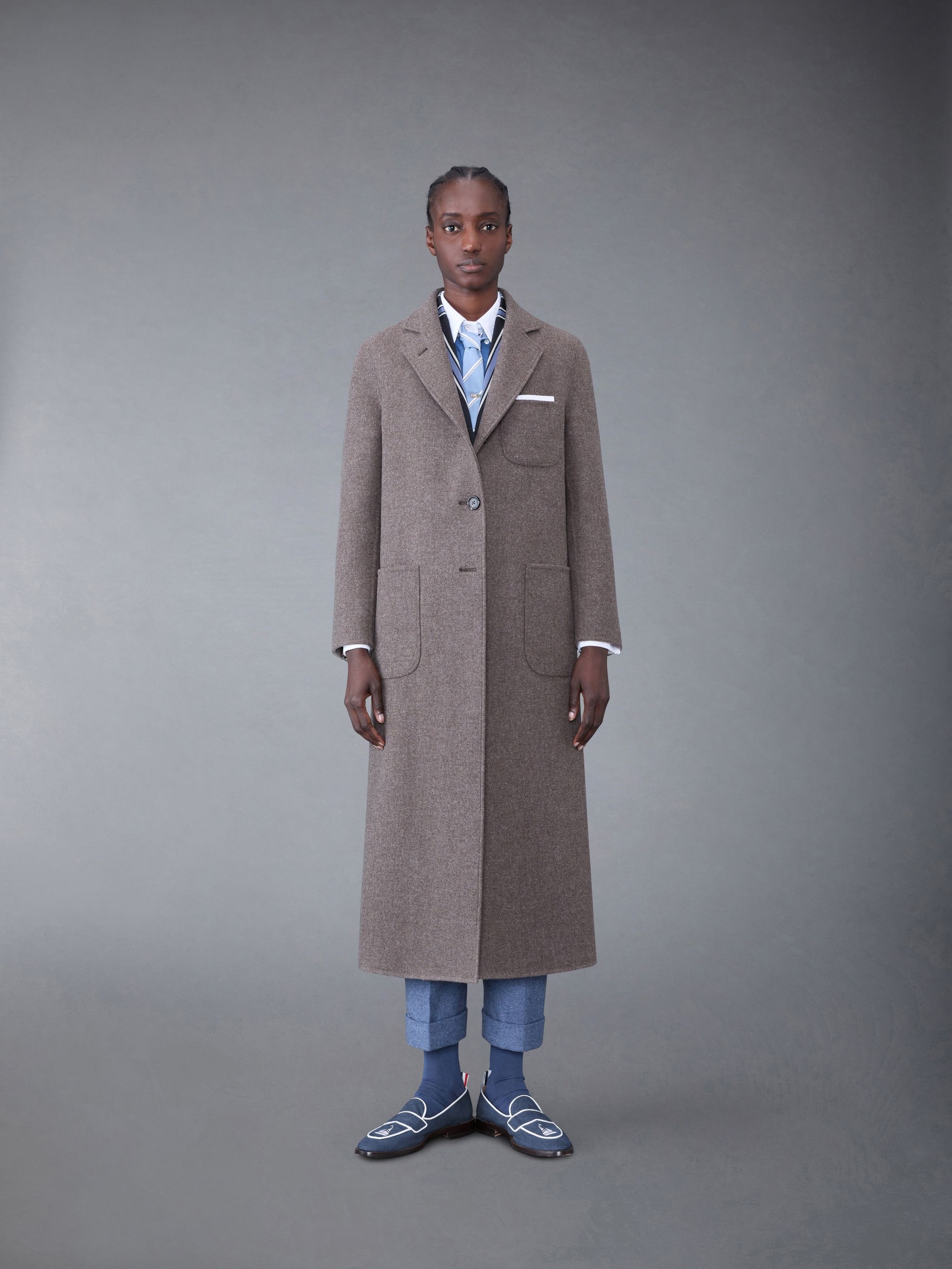 Double Face Melton Whale Elbow Patch Elongated Sack Overcoat - 1
