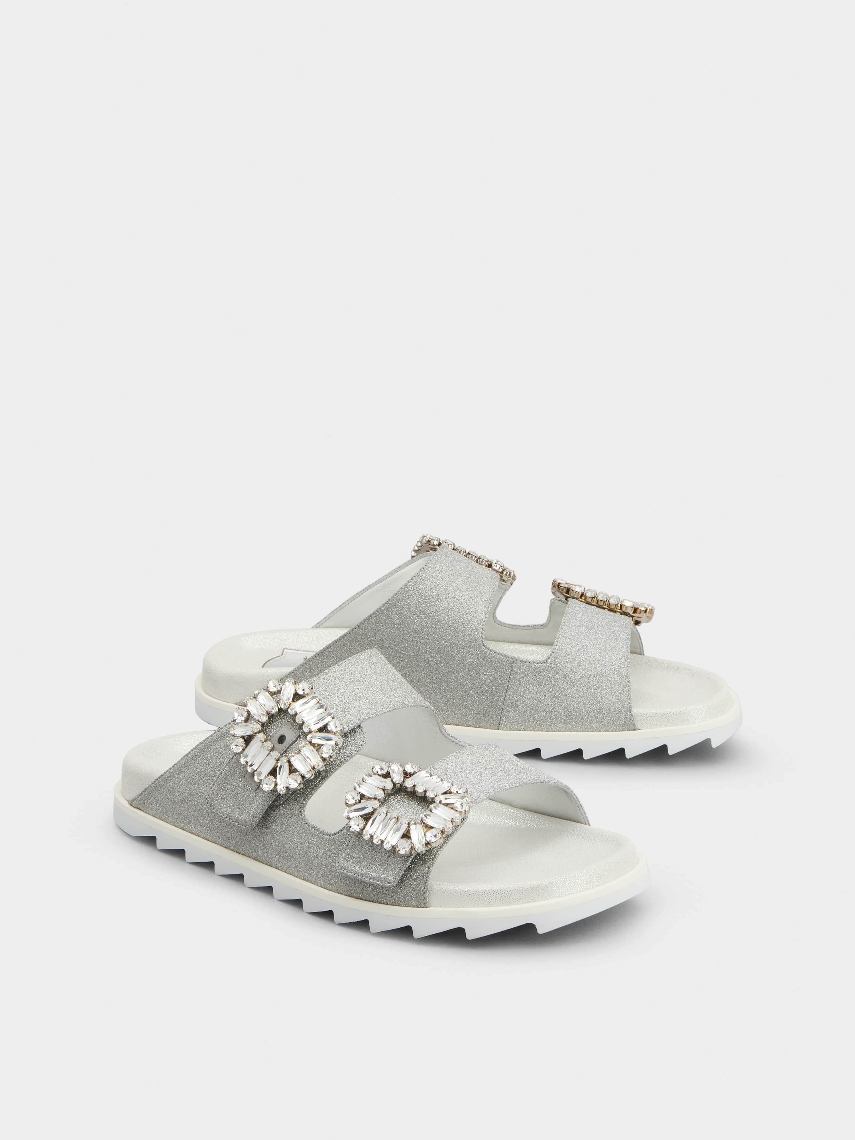 Slidy Viv' Strass Buckle Sandals in Fabric - 2