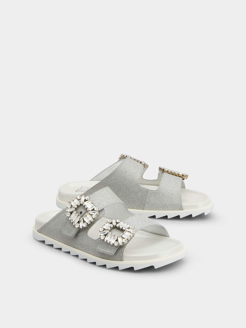Slidy Viv' Strass Buckle Sandals in Fabric 2