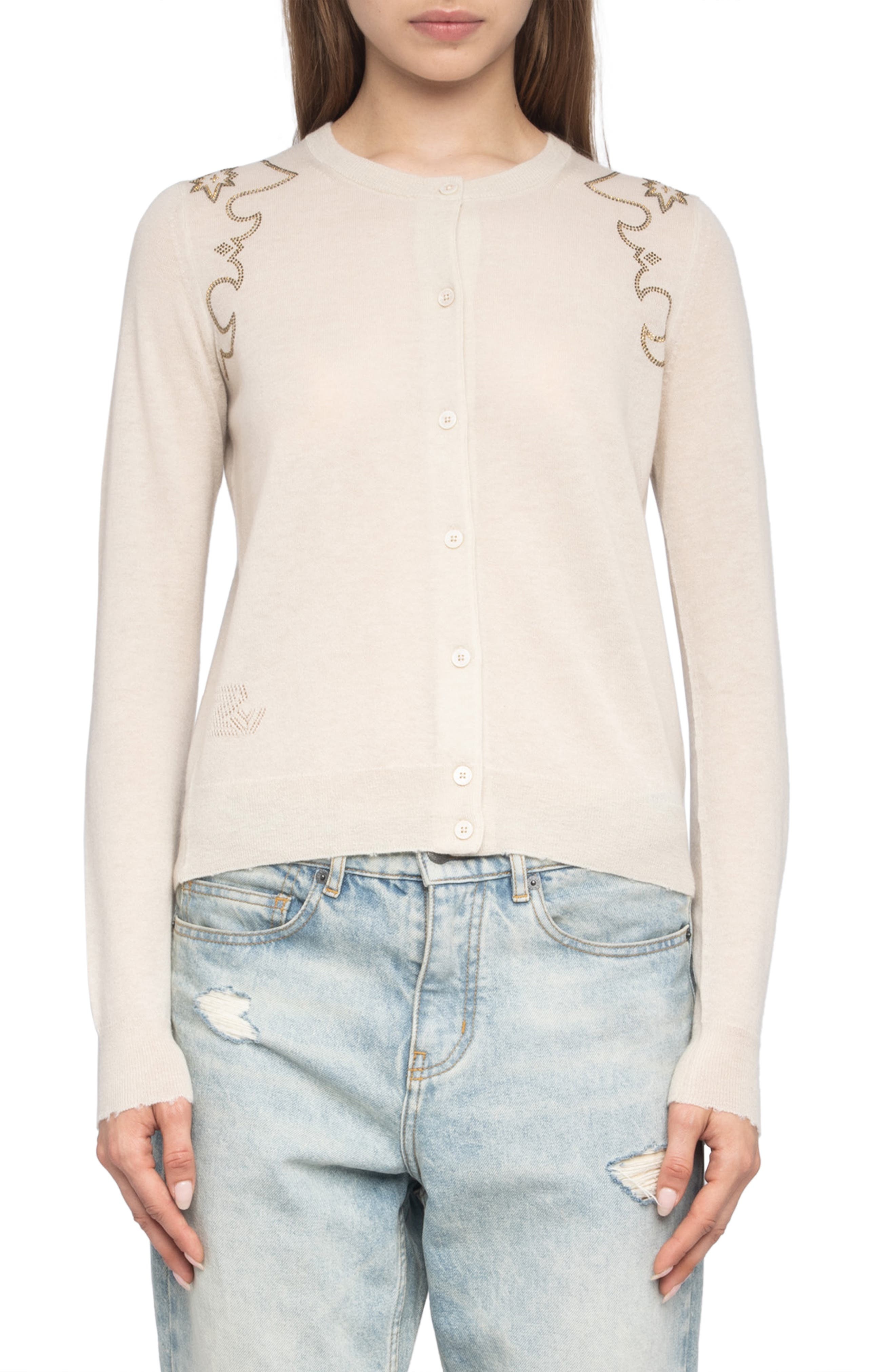 Zadig & Voltaire Missya West Strass Rhinestone Cardigan in Ecru at Nordstrom - 1