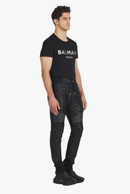 Black eco-designed cotton sweatpants with maxi dark orange Balmain monogram - 7