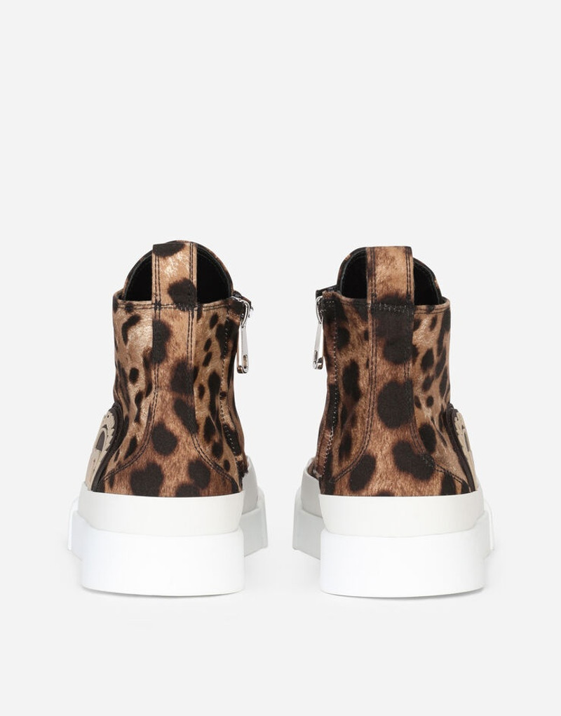 Dolce & Gabbana Cotton drill Portofino Light mid-top sneakers with leopard print outlook