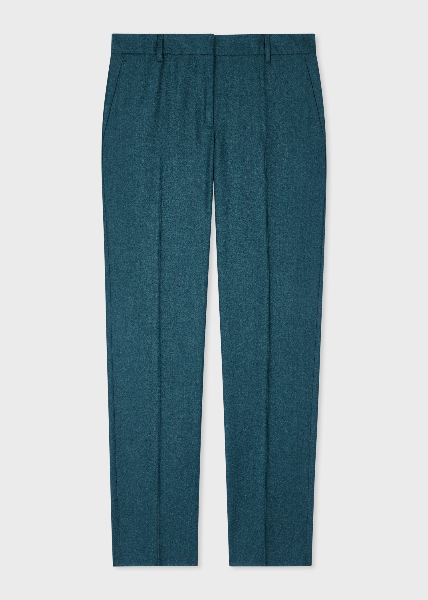 Women's Teal Slim-Fit Wool-Cashmere Flannel Trousers - 1