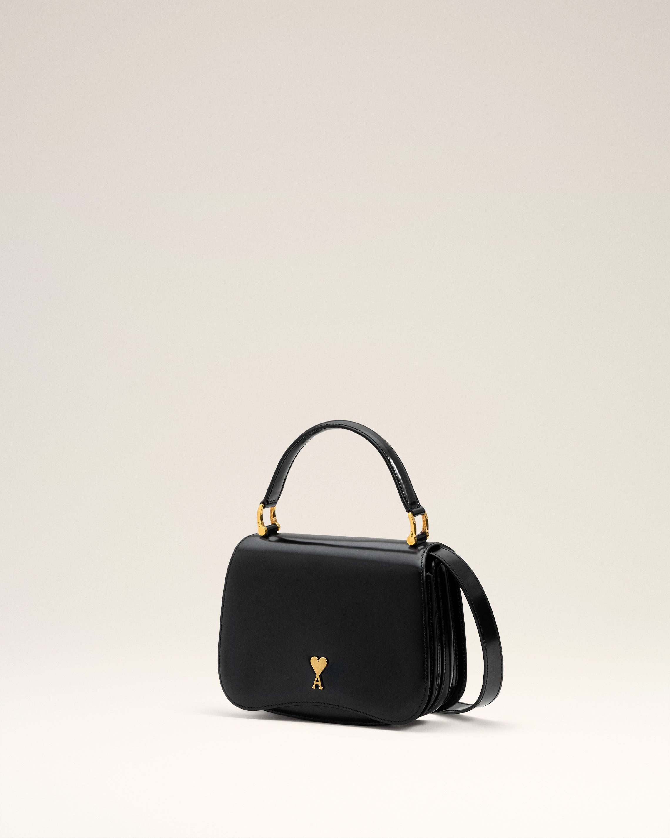 BLACK GLAZED LEATHER TOP HANDLE PARIS PARIS BAG - 3