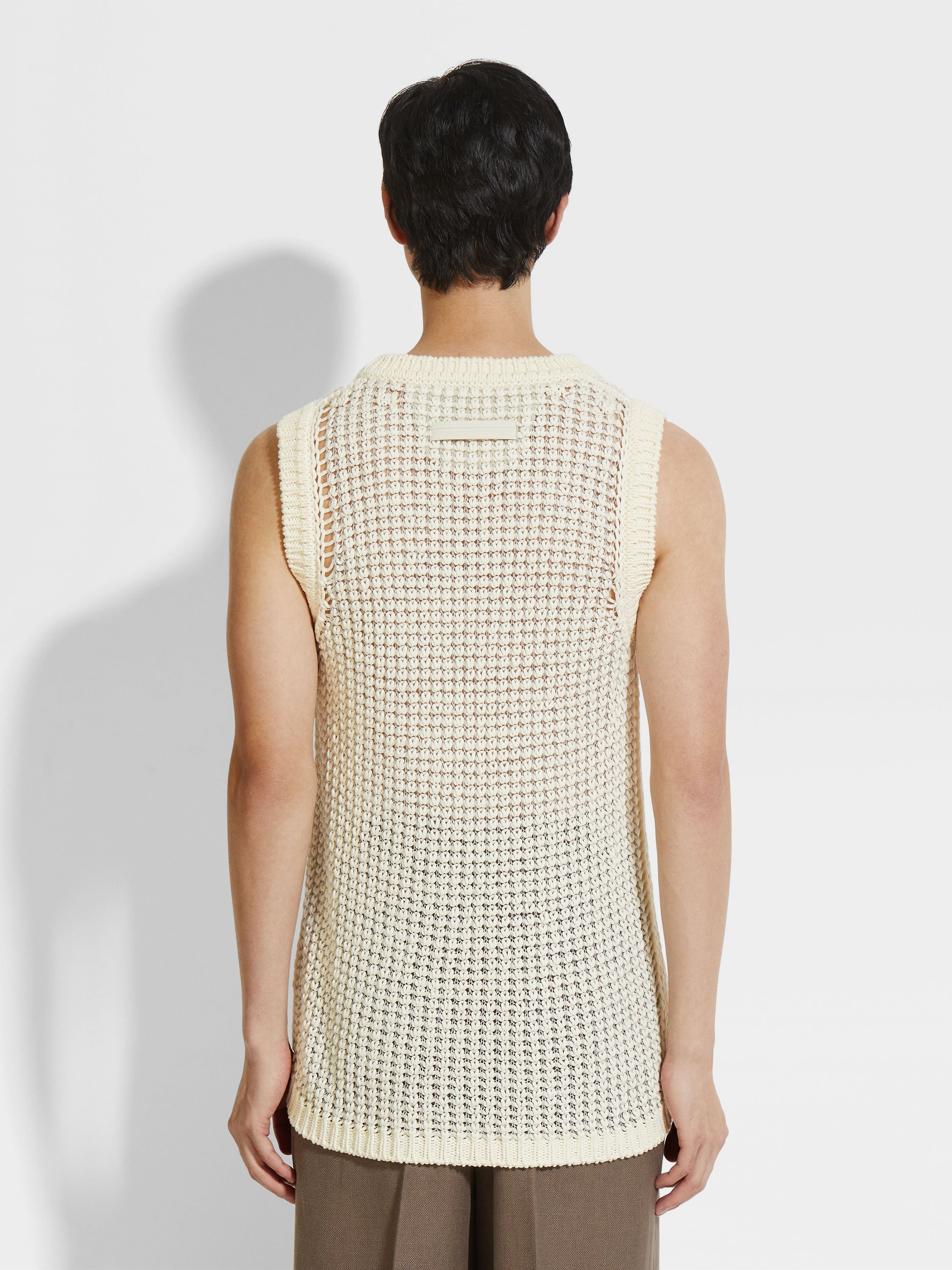 WHITE COTTON AND LINEN VEST - 5