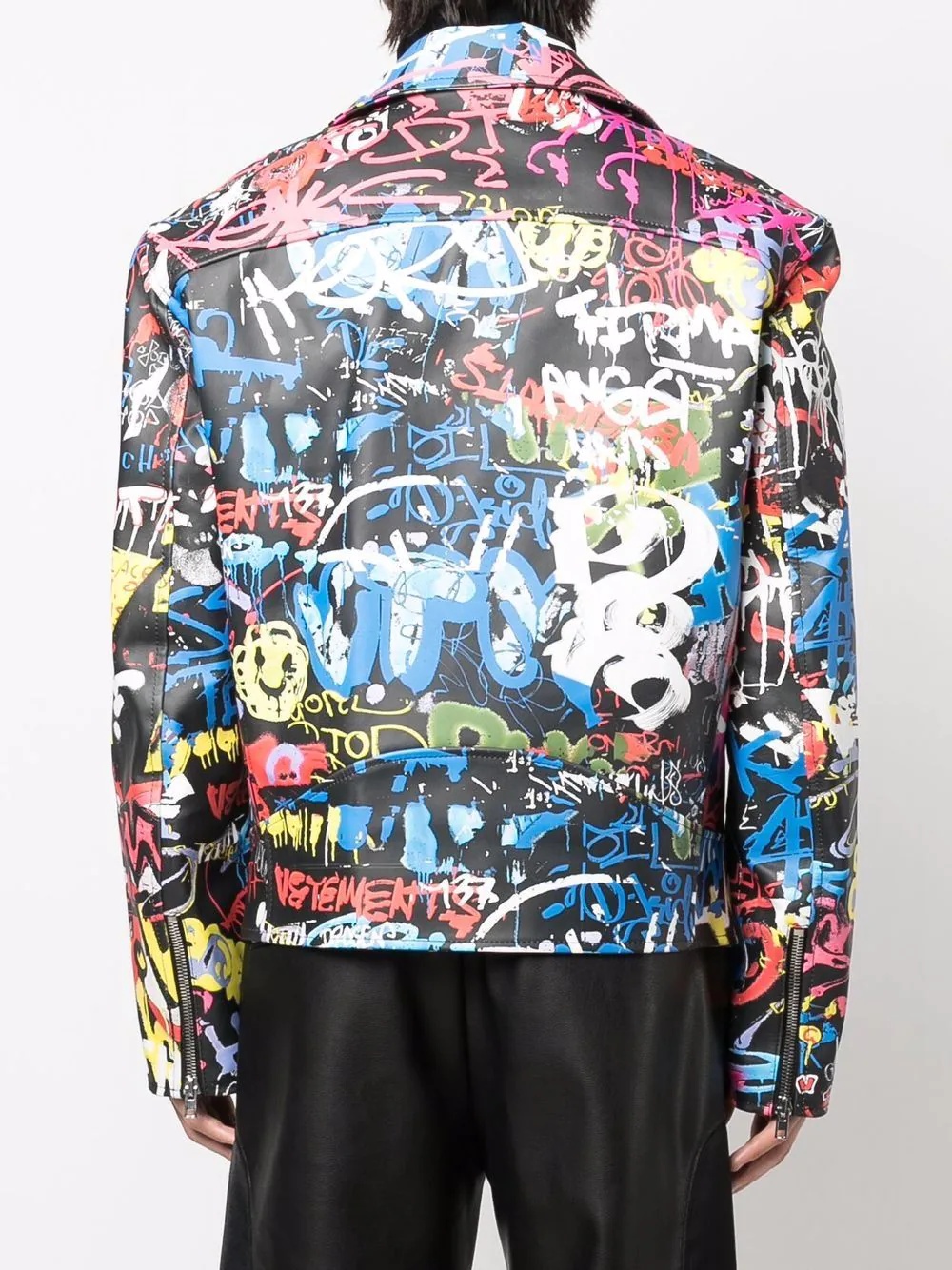 Graffiti-print leather biker jacket - 5