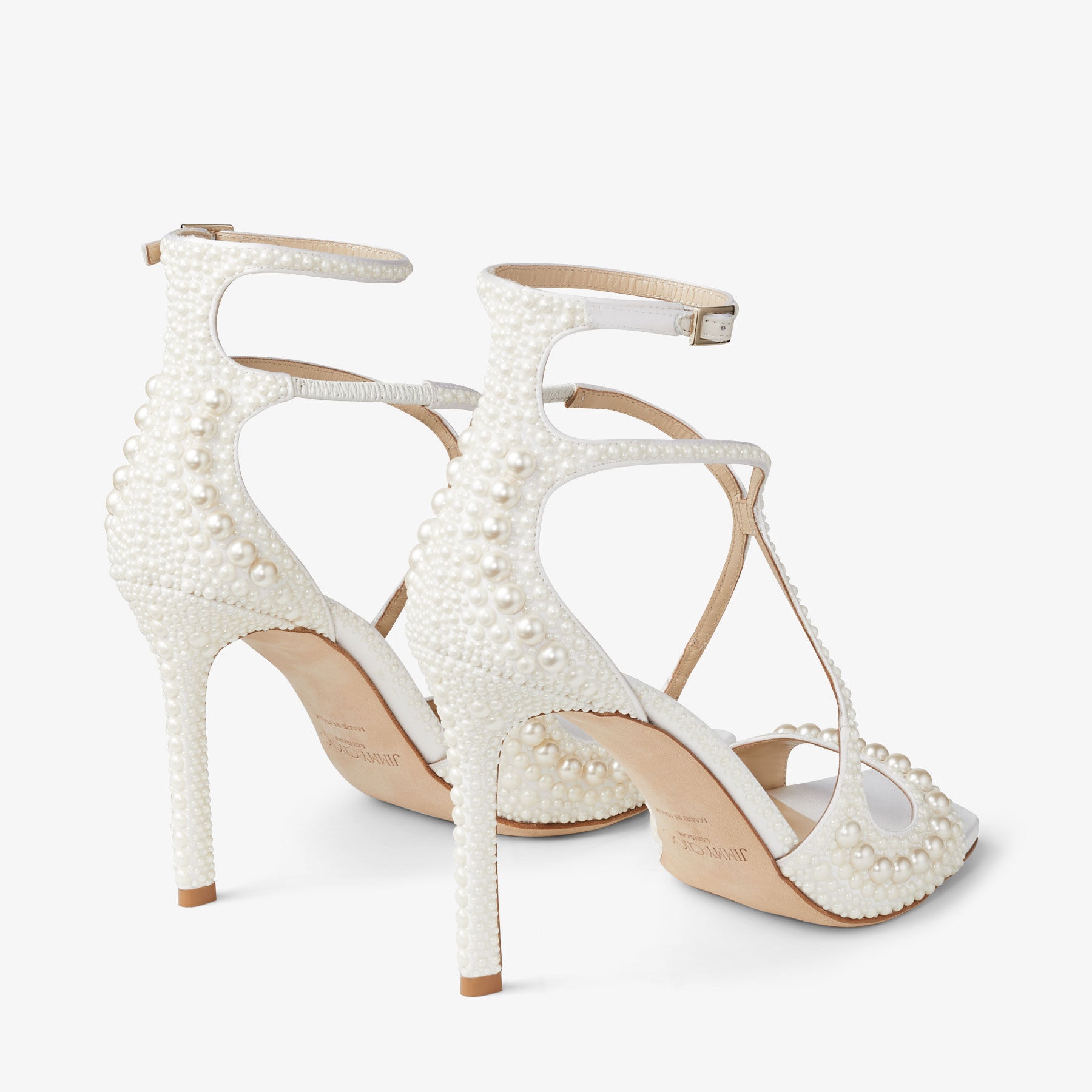 Azia 95
White Satin Sandals with All-Over Pearls - 5