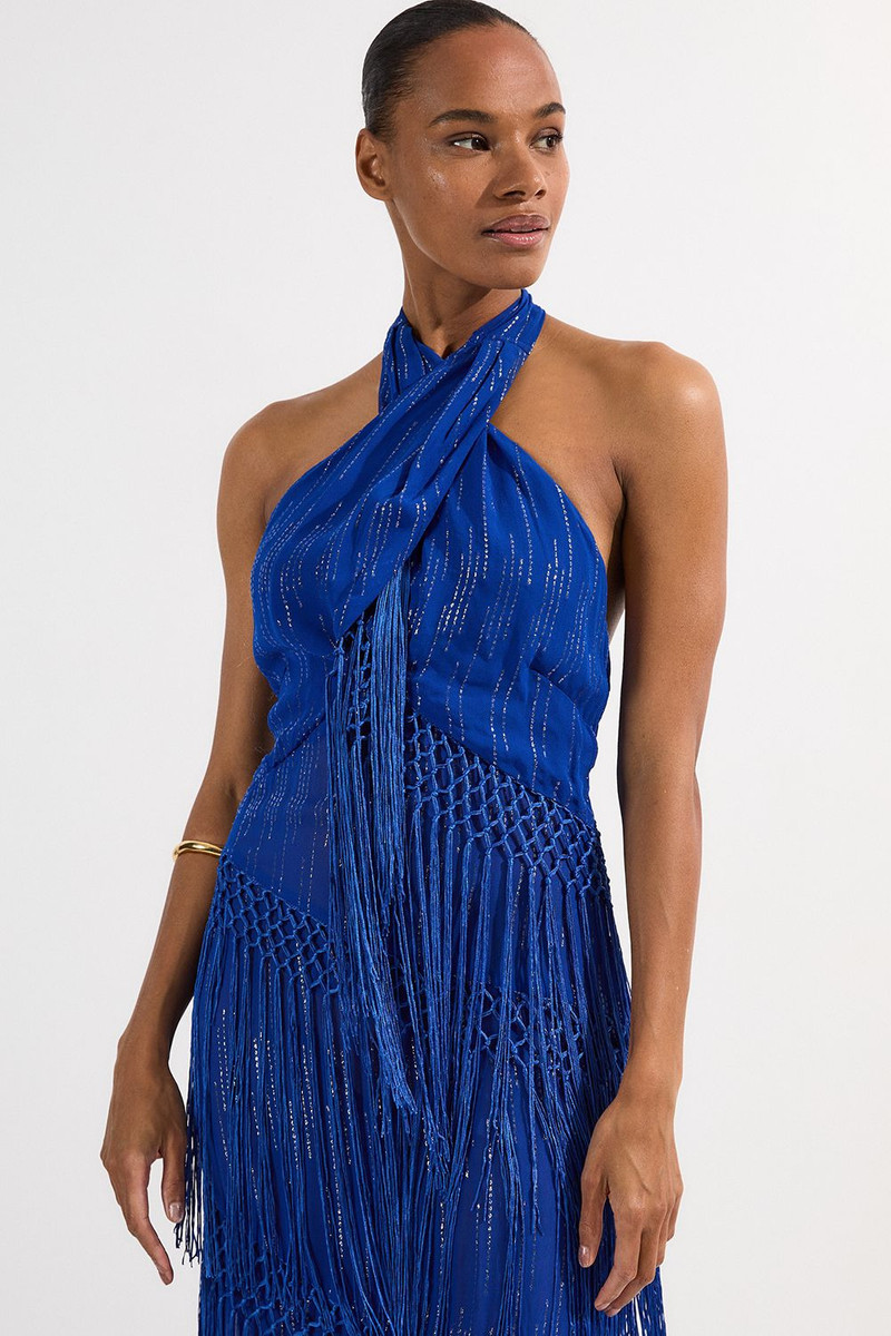 Beach Fringe Metallic Thread Halter Neck Dress 2