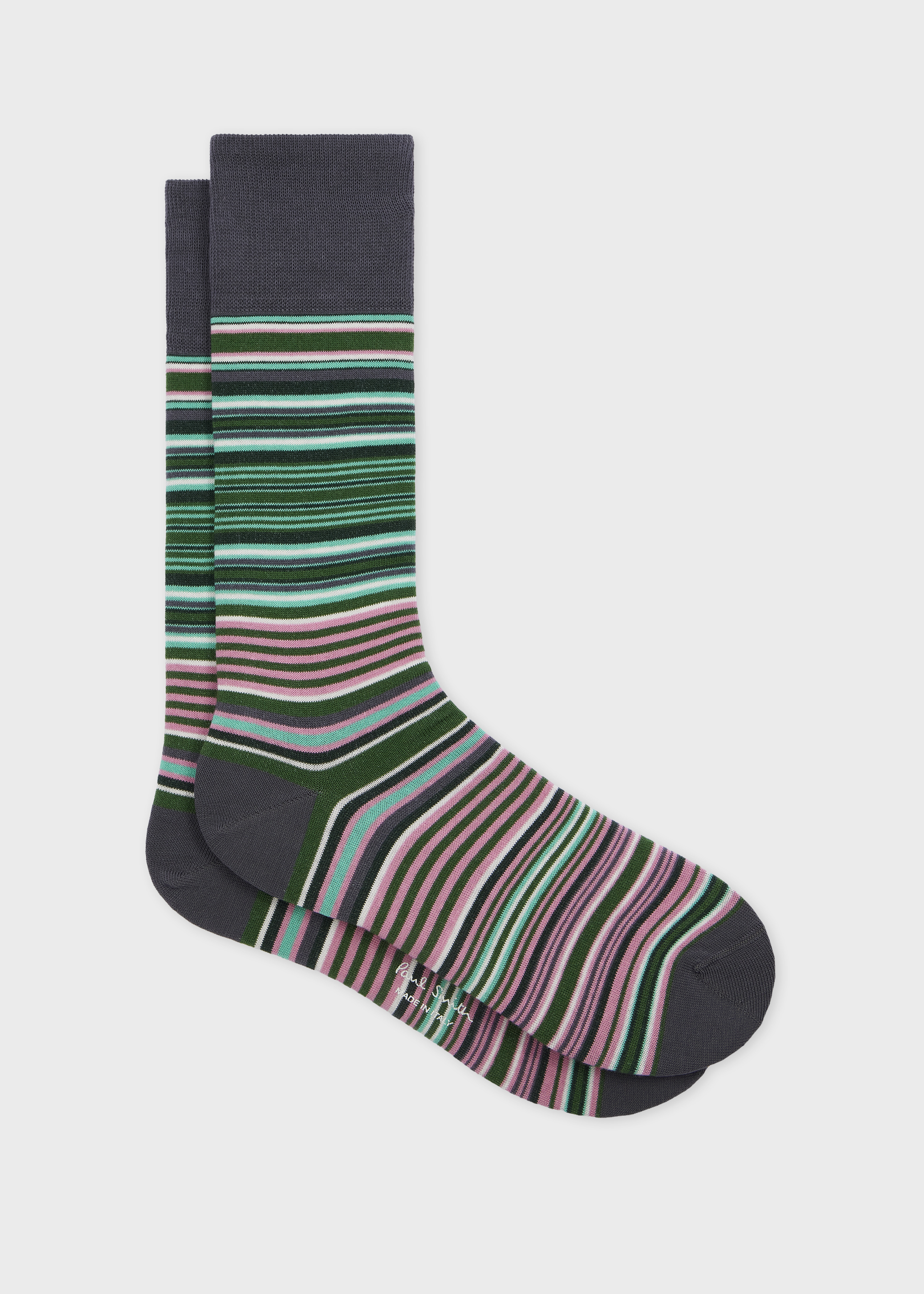 Green Cotton-Blend Stripe Socks - 1
