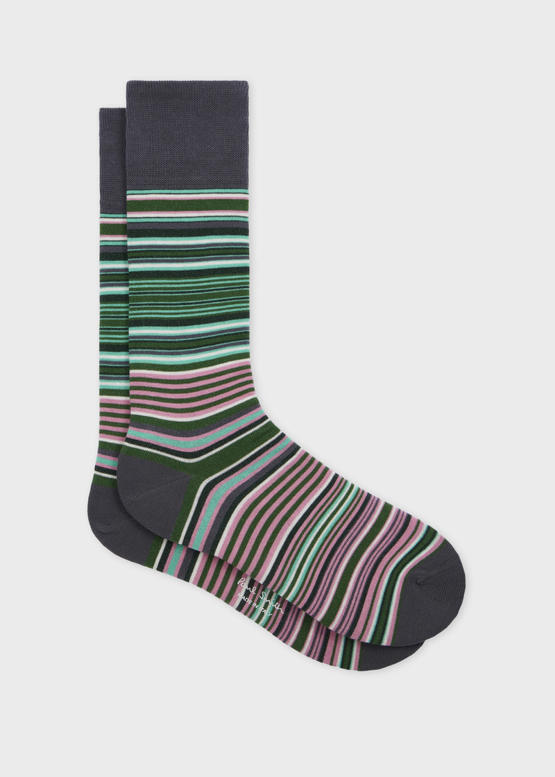 Green Cotton-Blend Stripe Socks 1