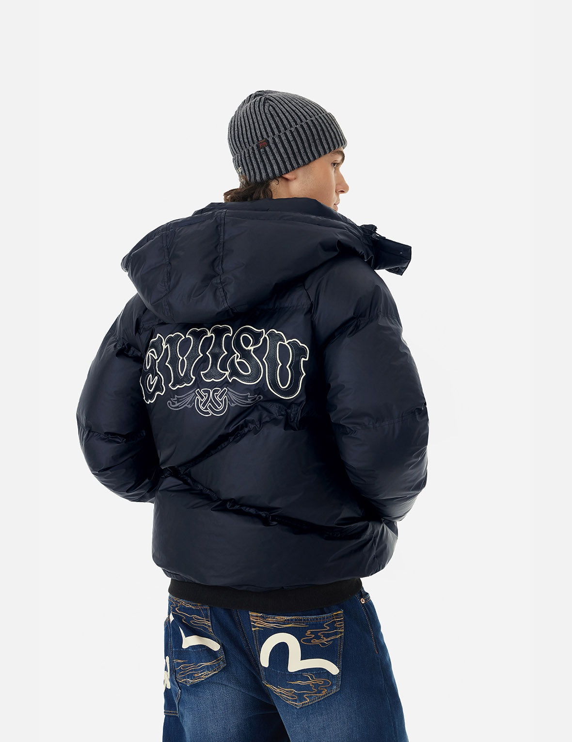 Logos and "Wheel of Wisdom" Embroidery Fashion Fit Down Jacket - 5
