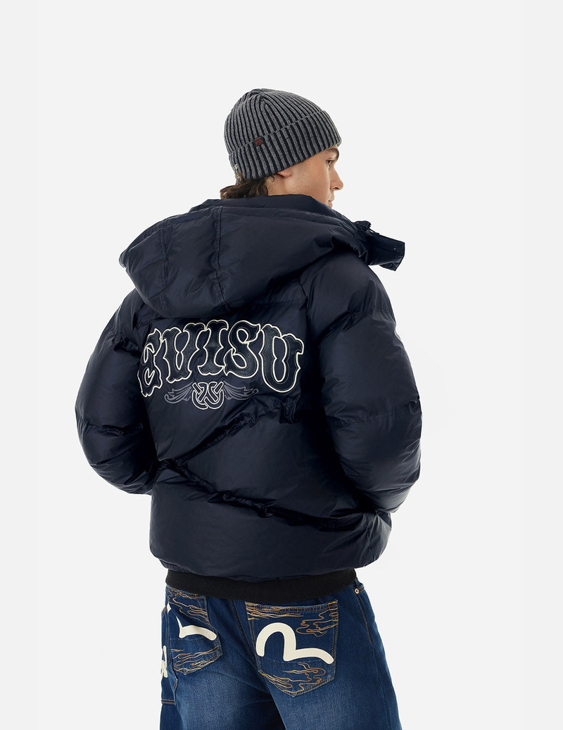 Logos and "Wheel of Wisdom" Embroidery Fashion Fit Down Jacket 5