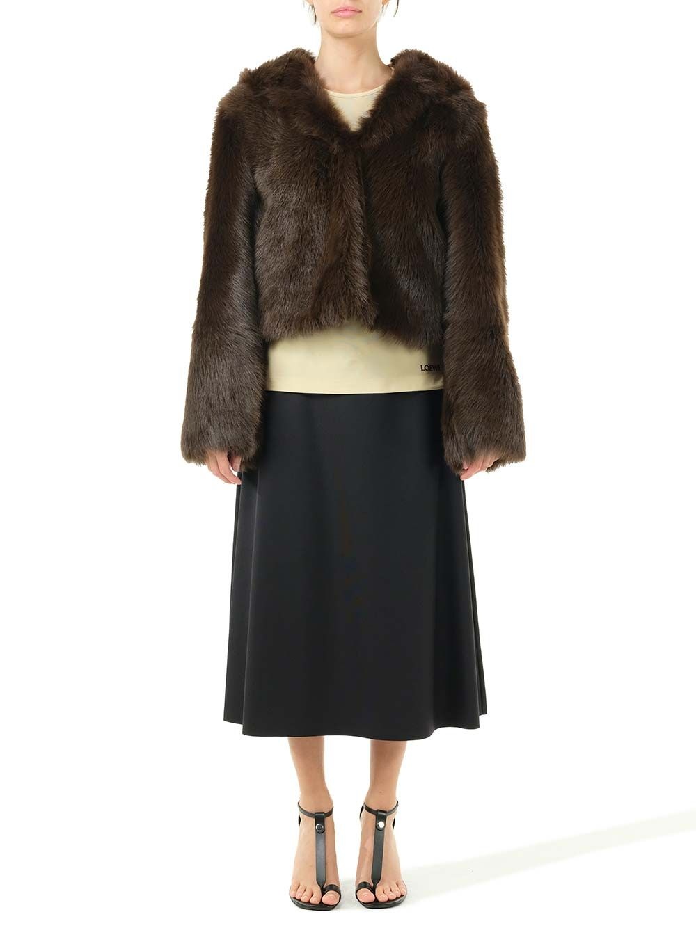 Shearling Hooded Jacket Coats Brown - 3
