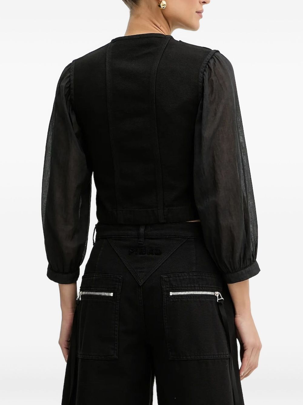 zip-front puff-sleeve jacket - 3