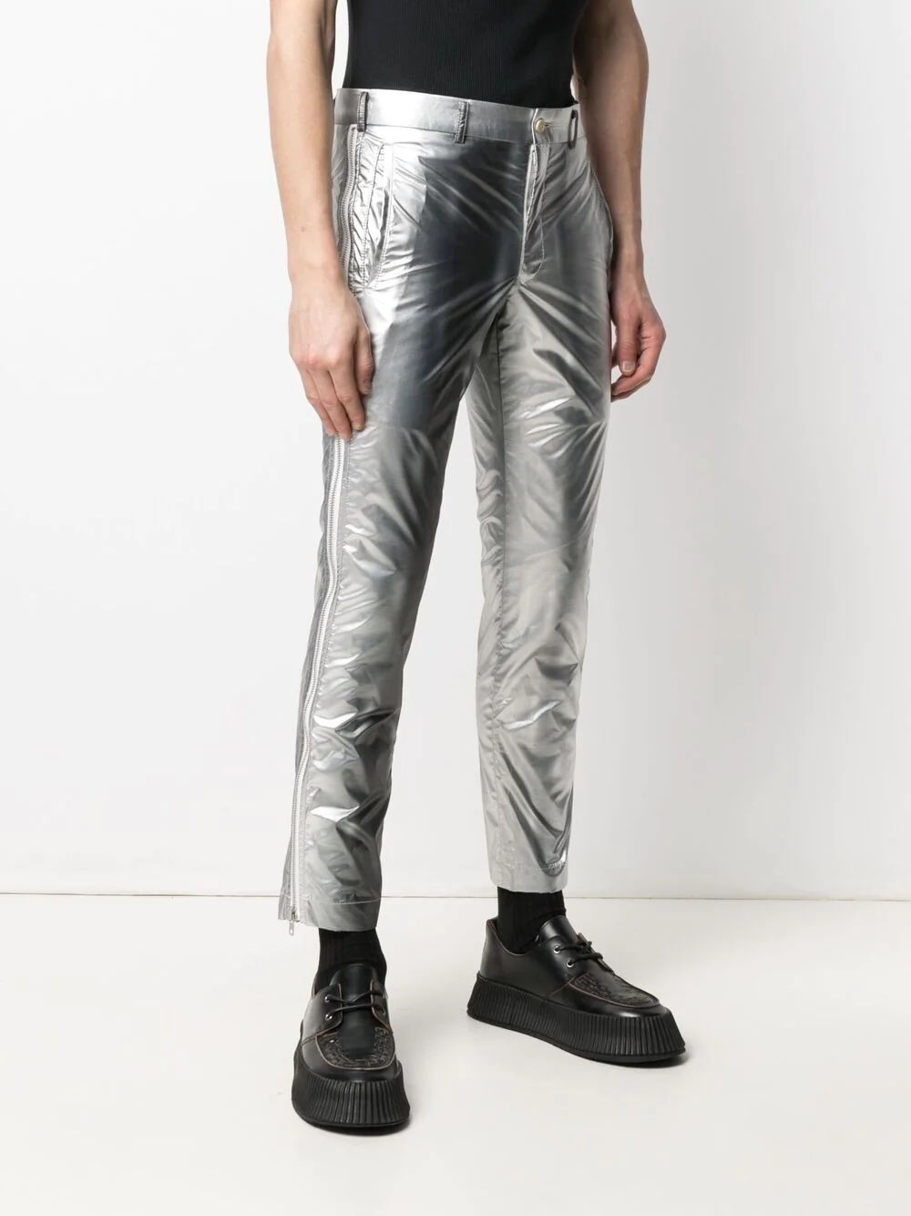 slim-fit metallic trousers - 3