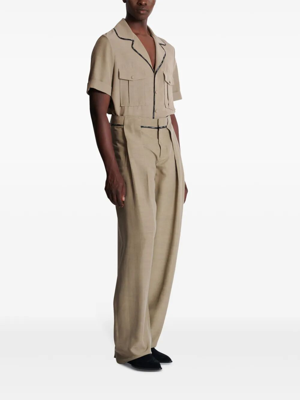Balmain Men Taupe Cupro Pleated Pants - 4