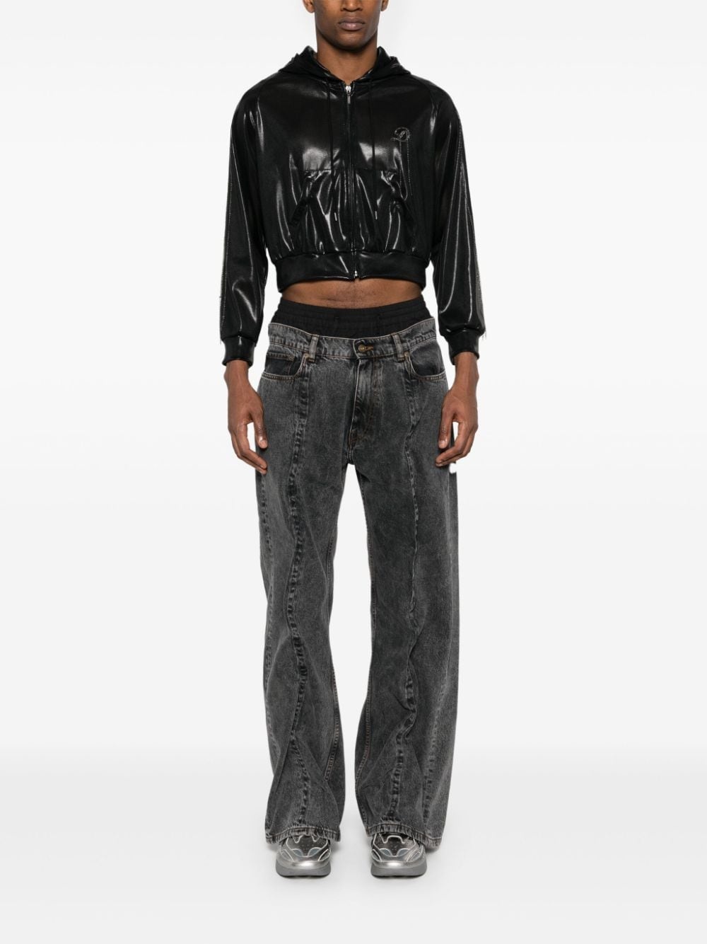 chain-detailing foiled hoodie - 2