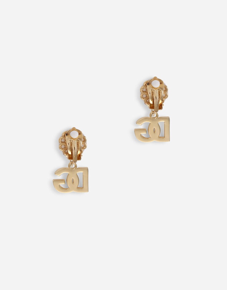 Clip-on earrings with pearls and DG logo pendants - 3