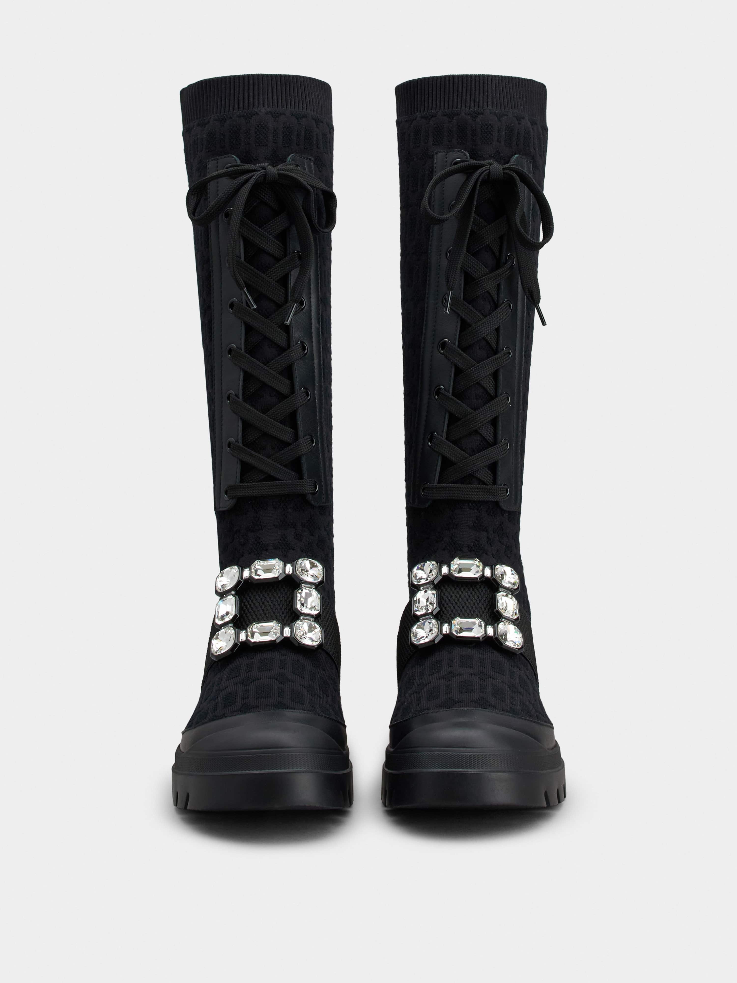 Walky Viv' Strass Buckle Socks Boots in Fabric and Leather - 4