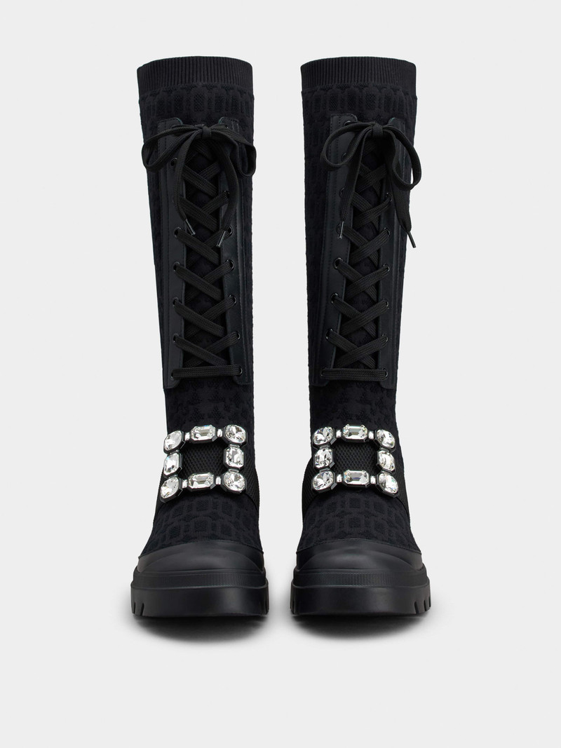 Walky Viv' Strass Buckle Socks Boots in Fabric and Leather 4