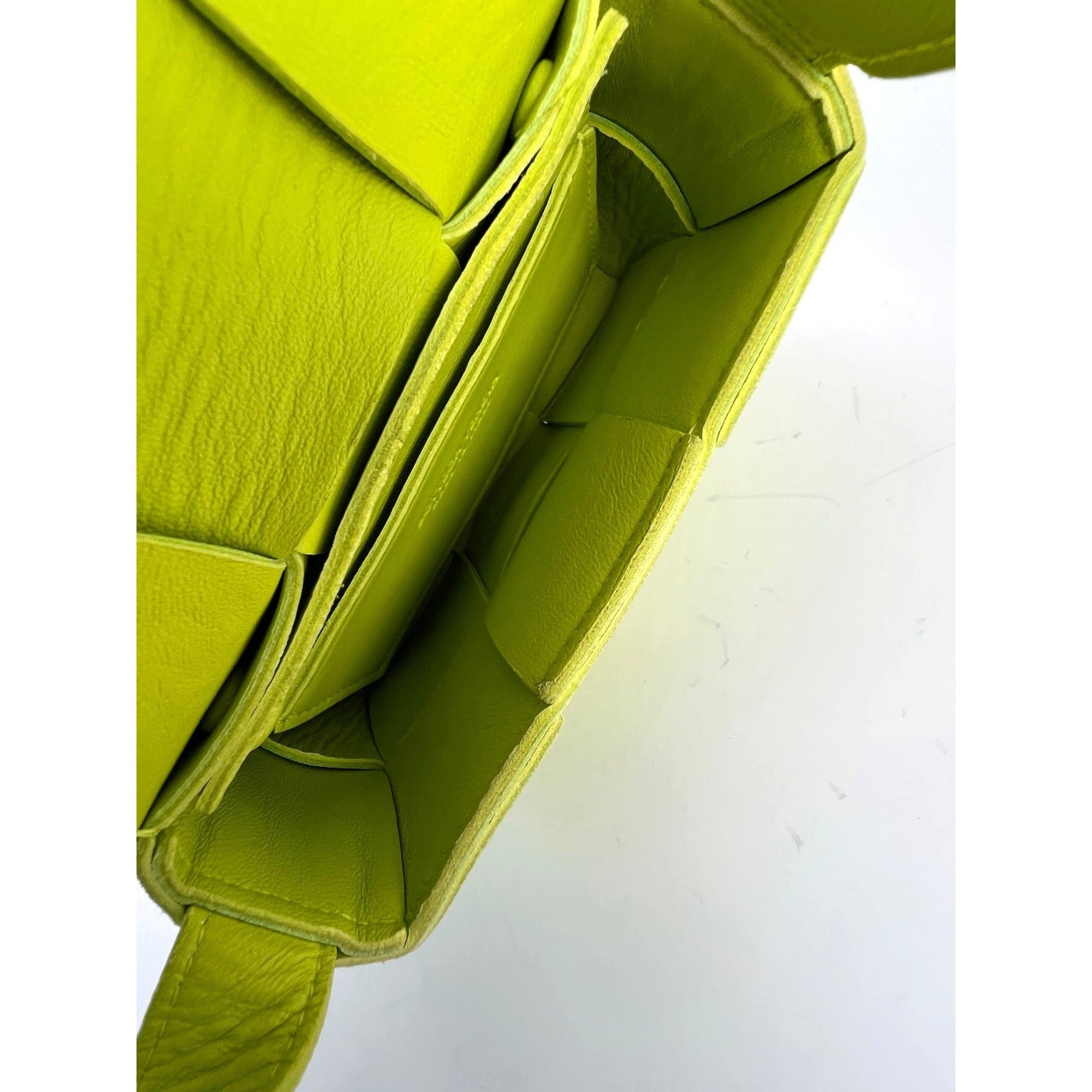 BOTTEGA VENETA Intrecciato Mini Cassette Lime Green Lambskin Crossbody Bag - 9