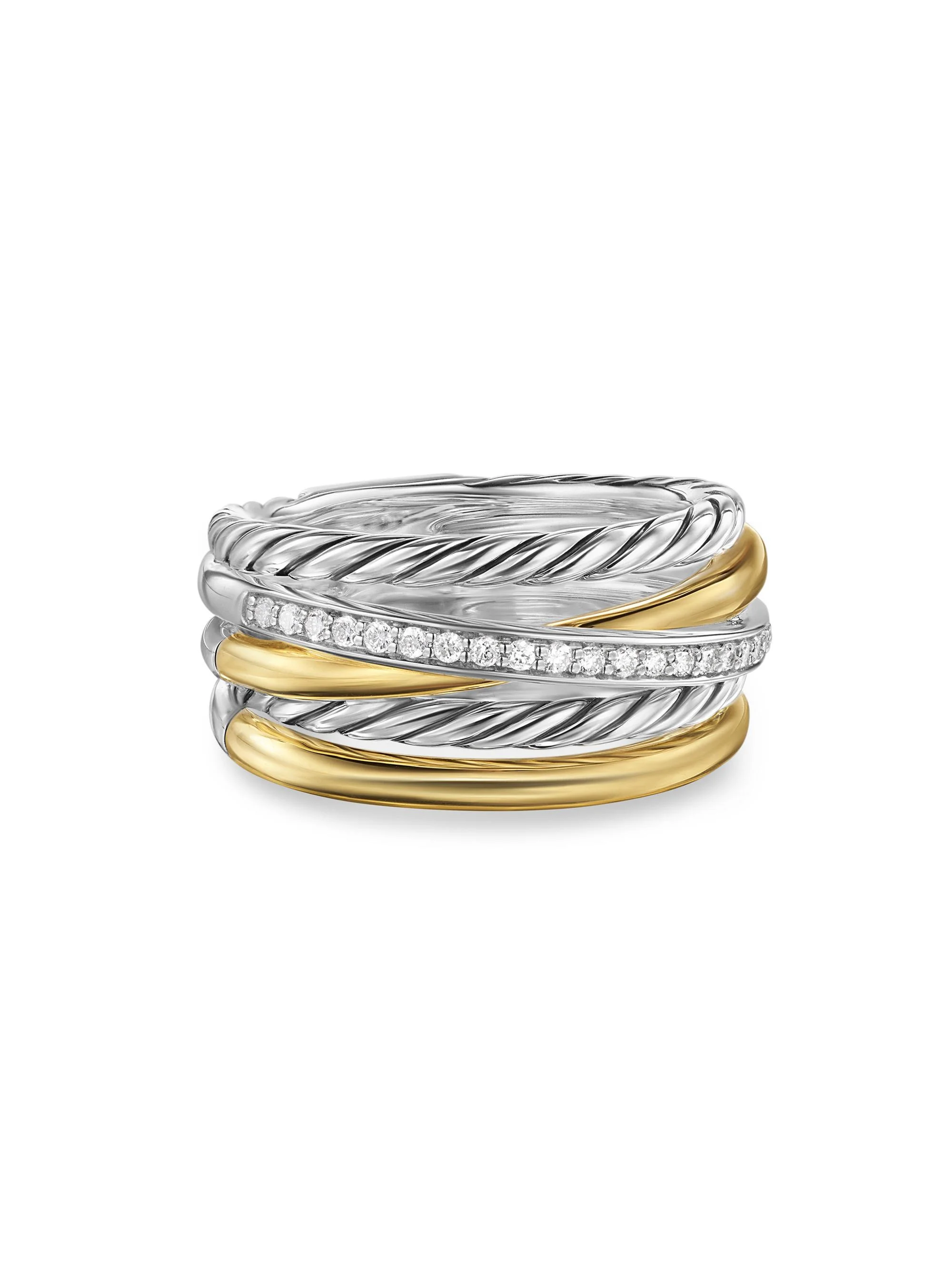 Women's Crossover Five Row Ring in Sterling Silver - Diamond - 1