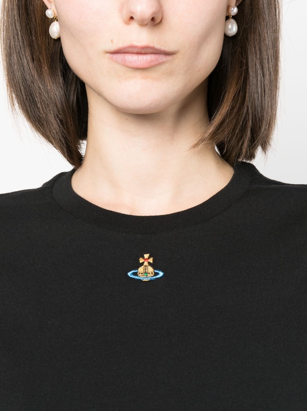 Orb logo-embroidery cotton T-shirt - 5