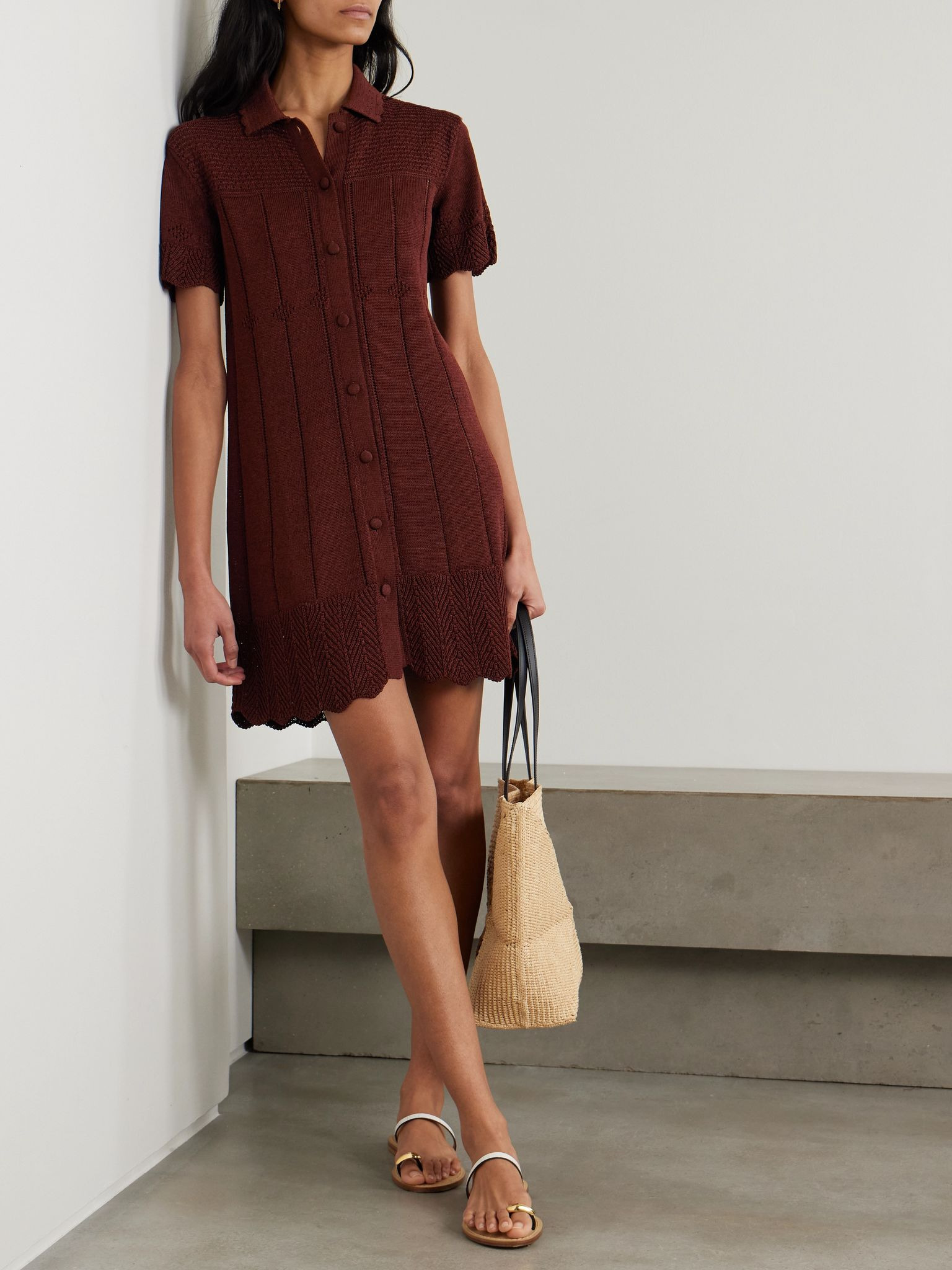 Chimère Onirique open-knit cotton-blend dress Chocolate - 2