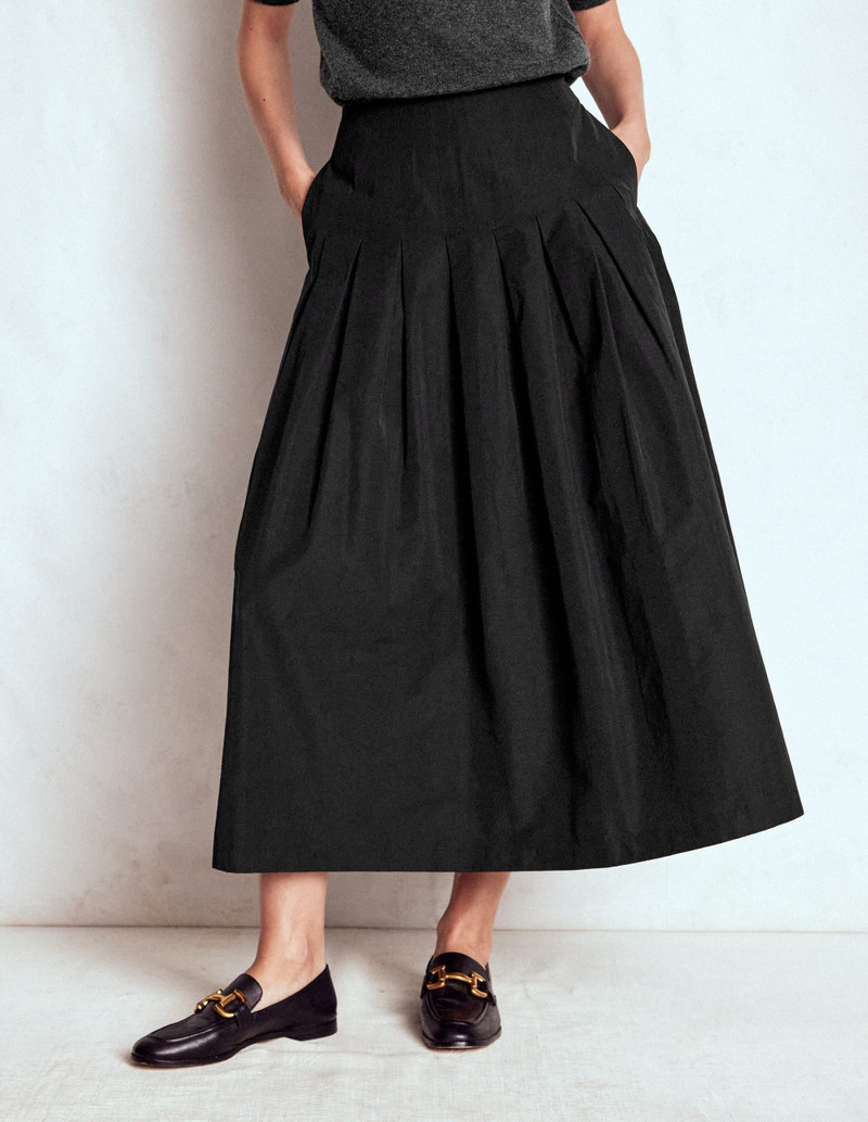 Valentina Taffeta Midi Skirt-Black 6