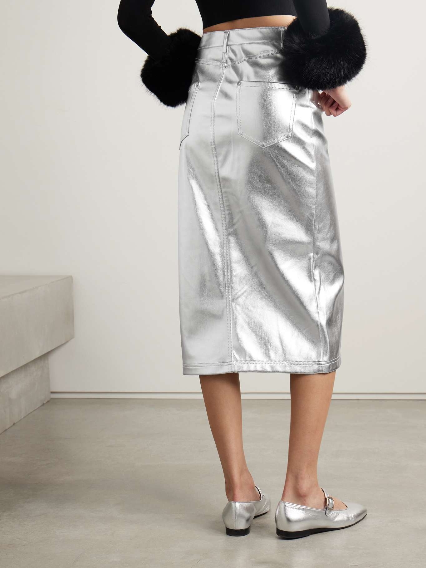 Oaklyn metallic faux leather midi skirt - 3