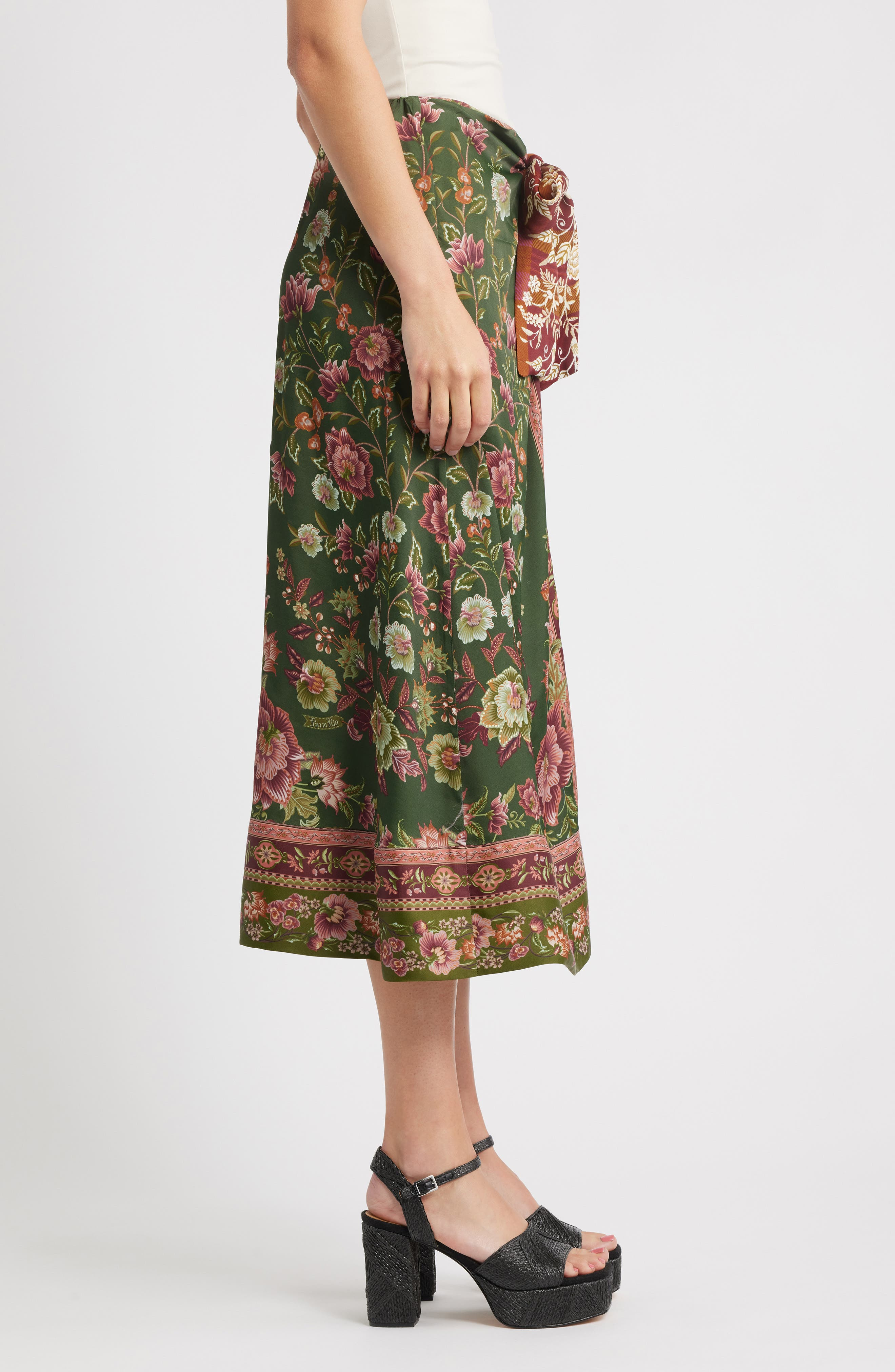 FARM Rio Winter Garden Mix Print Tie Front Midi Skirt in Multi at Nordstrom - 3