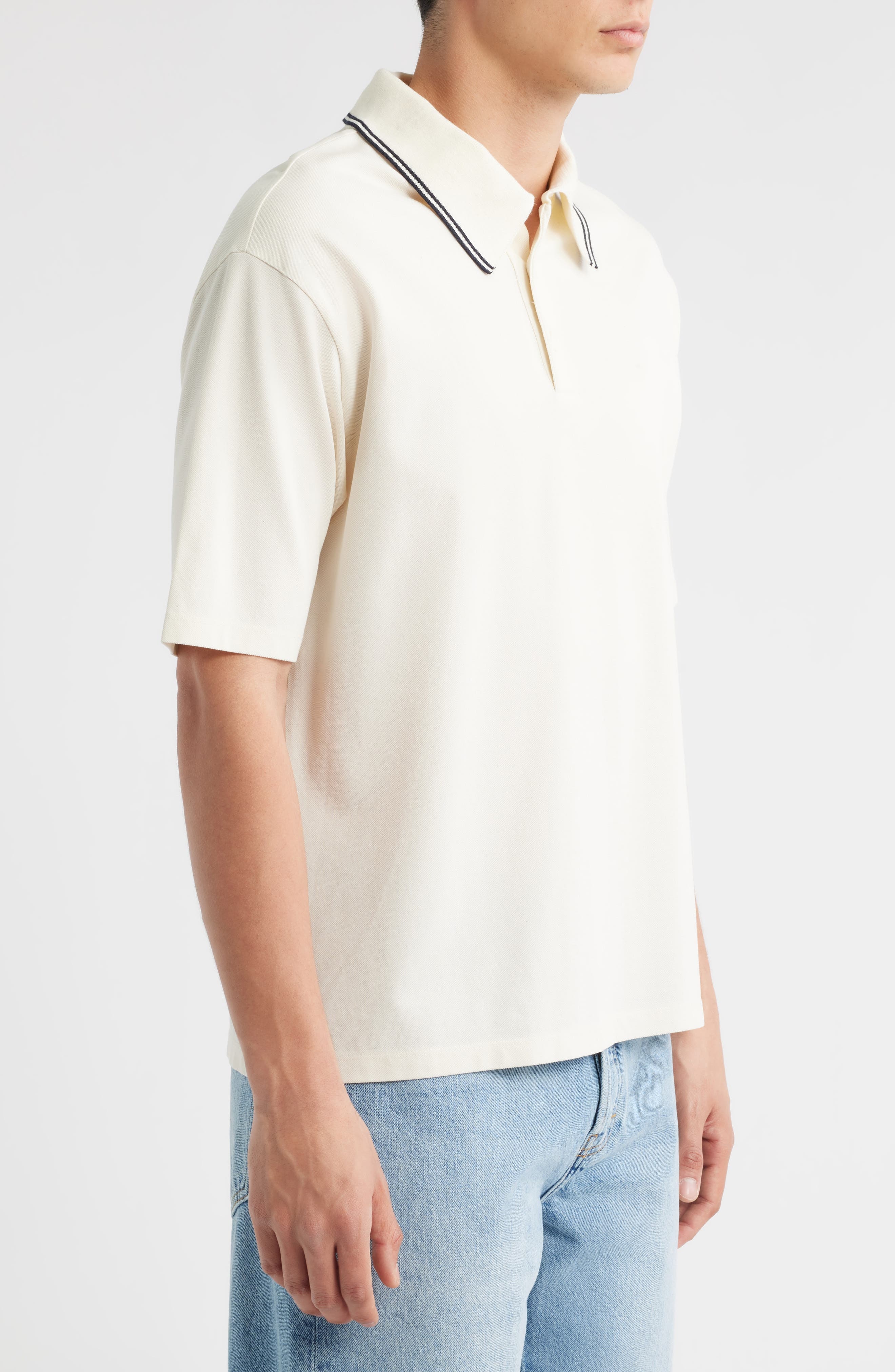 FRAME Cotton Pique Polo in White Sand at Nordstrom - 3