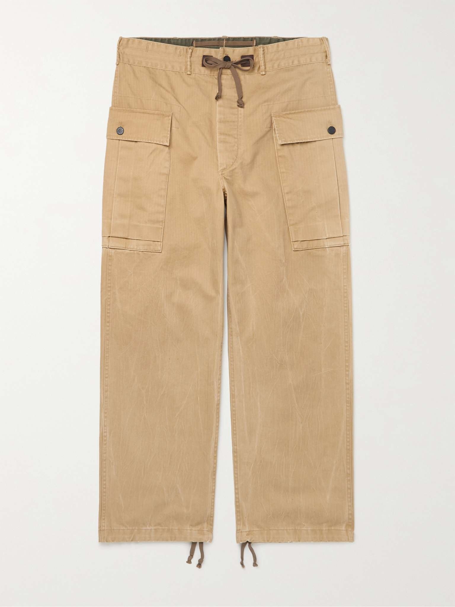 Campbell Herringbone Cotton Drawstring Cargo Trousers - 1