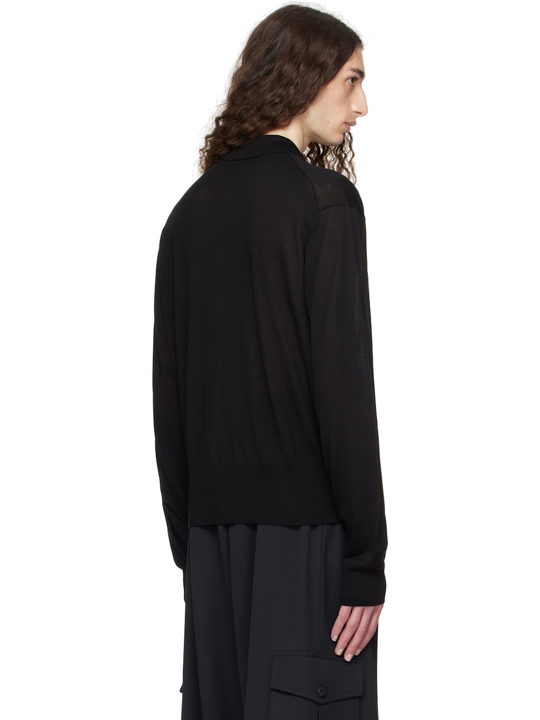Black Knit Silk Cardigan - 3