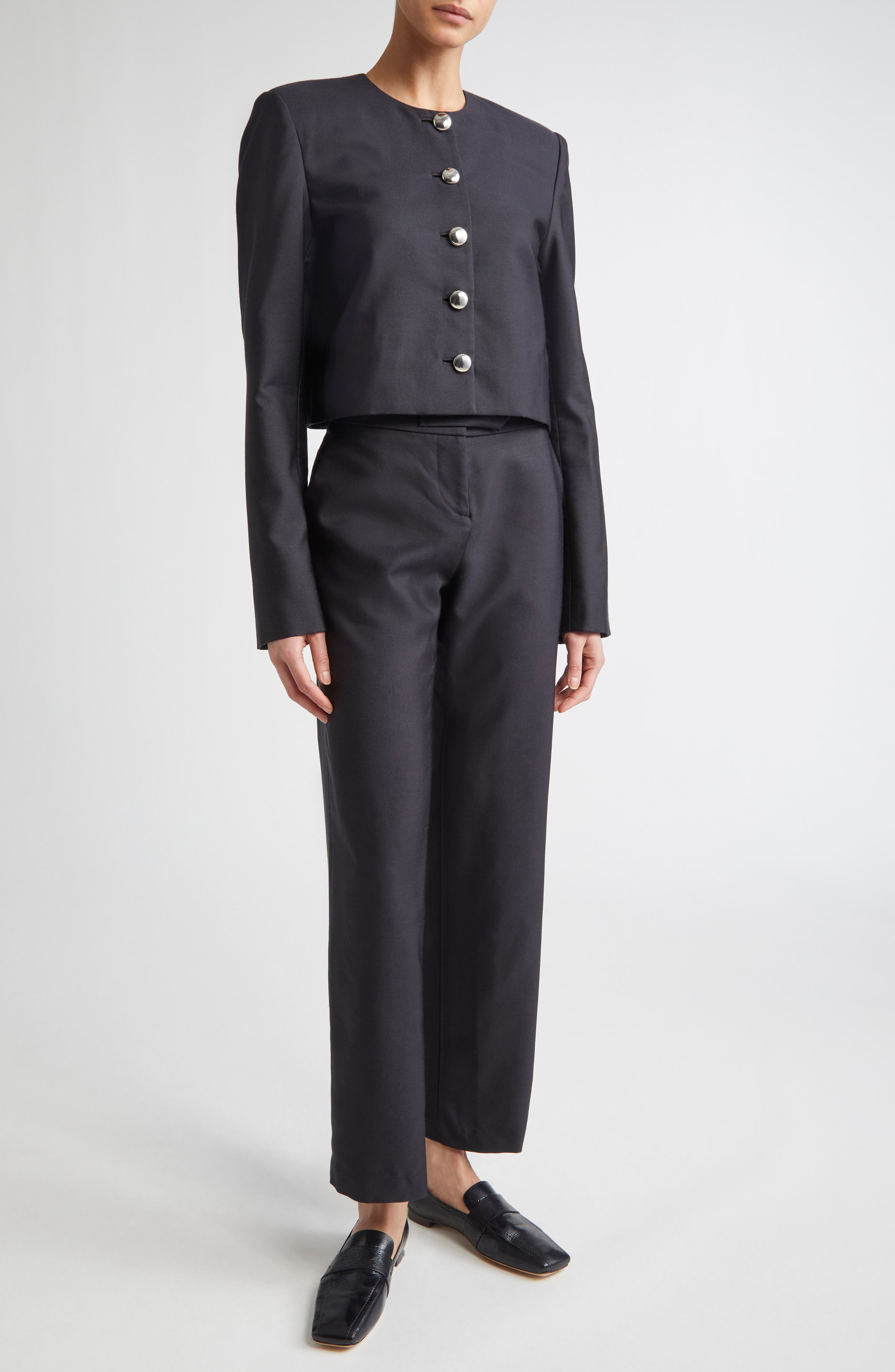 Brandon Maxwell The Ryder Boxy Silk Mikado Crop Jacket in Black at Nordstrom - 2